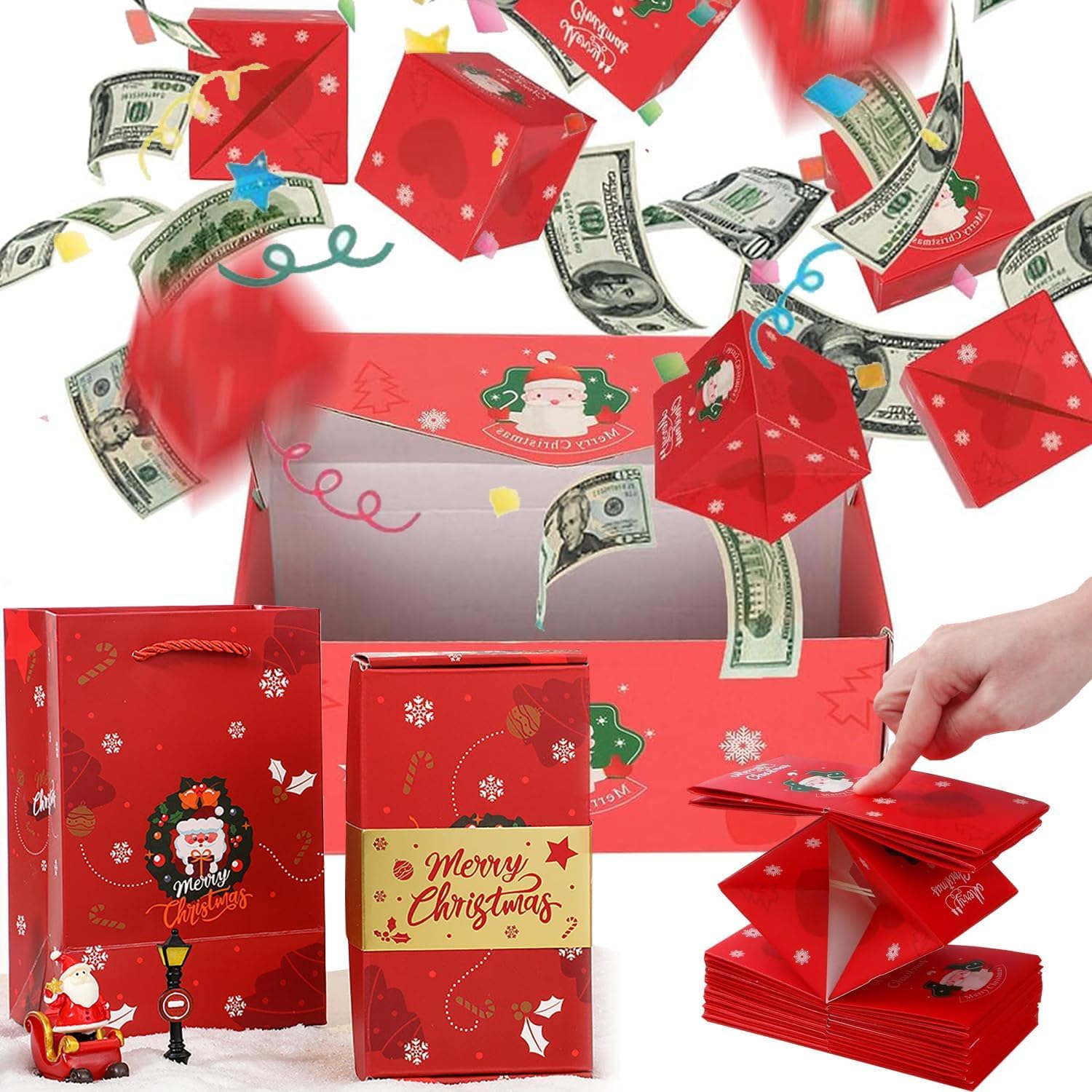 2024 New Pop-Up Explosion Gift Box - Unique Folding Bouncing Red Envelope Money Holder for Christmas & Birthdays | Surprise Present Box for Cash Gifts, Parties & Special Occasions