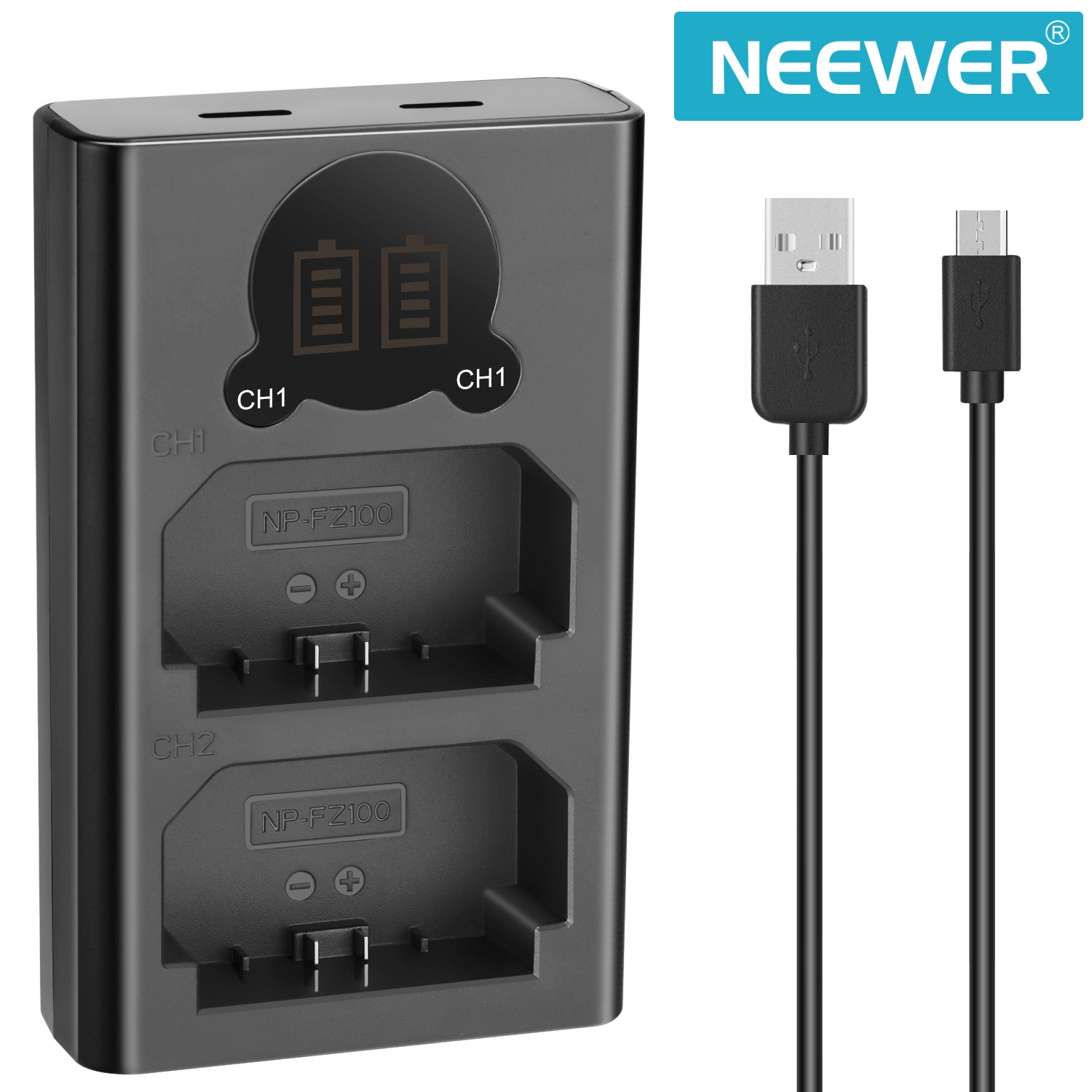 NEEWER Dual USB Battery Charger for Sony NP-FZ100 - Fast Charging for Cameras, Camcorders & More | Perfect for Travel, Vlogging & Professional Photography