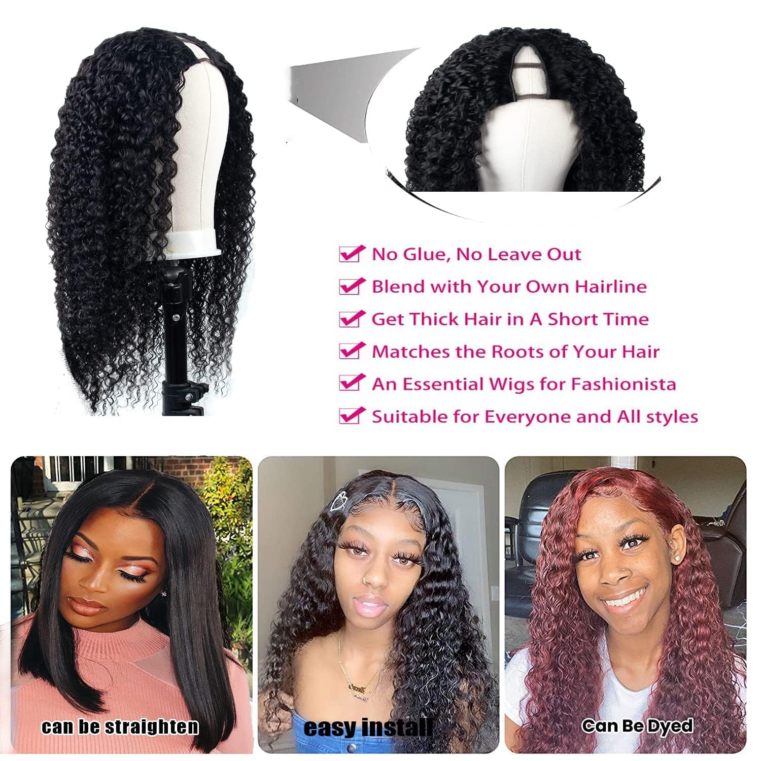 Brazilian Kinky Curly Human Hair Wigs for Black Women - 26IN V Part Wigs with 200% Density, No Leave Out Lace Front, Glueless Full Head Clip In Half Wigs | Perfect for Daily Wear, Parties, Weddings & Special Occasions