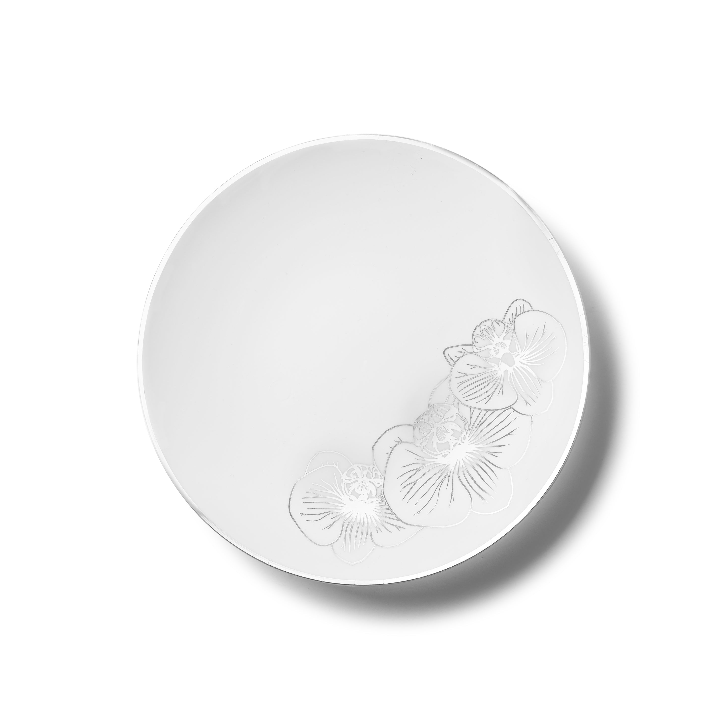 Elegant White & Silver Round Plastic Plates - 12-Pack Durable Disposable Dinner Plates for Parties, Weddings, and Events - Perfect for Orchid-Themed Decorations & Elegant Dining