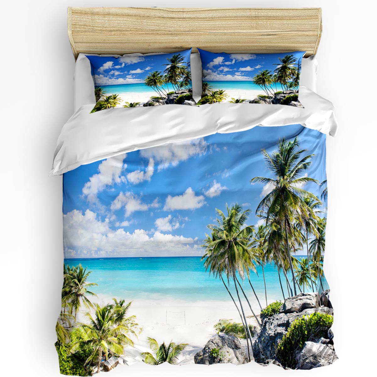 Trendy Super Soft Kids Duvet Cover Set - Tropical Beach Landscape Design, Includes 1 Full Size Comforter Cover & 2 Pillowcases | Perfect for Children's Bedrooms, Beach-Themed Decor & Cozy Sleep