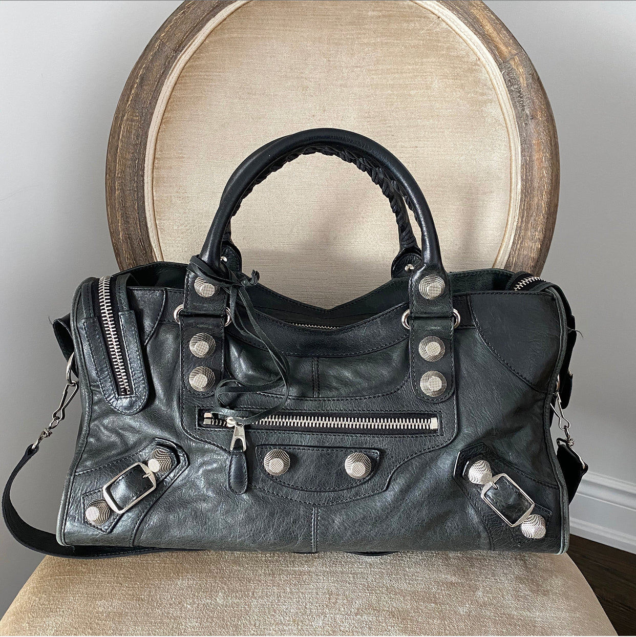 Balenciaga Dark Hunter Green Leather City Bag for Women - Stylish Designer Handbag for Work, Travel & Everyday Use