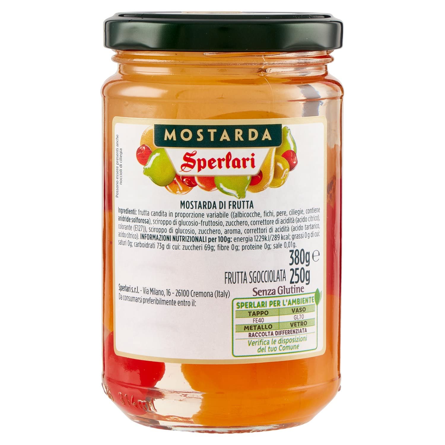 Sperlari Mostarda di Cremona Italian Candied Fruit in Mustard Syrup (13.4oz/380g) - Authentic Italian Fruit Preserve for Charcuterie Boards, Cheese Platters & Gourmet Sandwiches