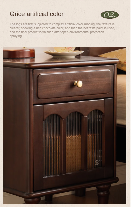 Solid Wood Poplar Nightstand - American Retro Style Bedside Table for Bedroom, Living Room & Guest Room