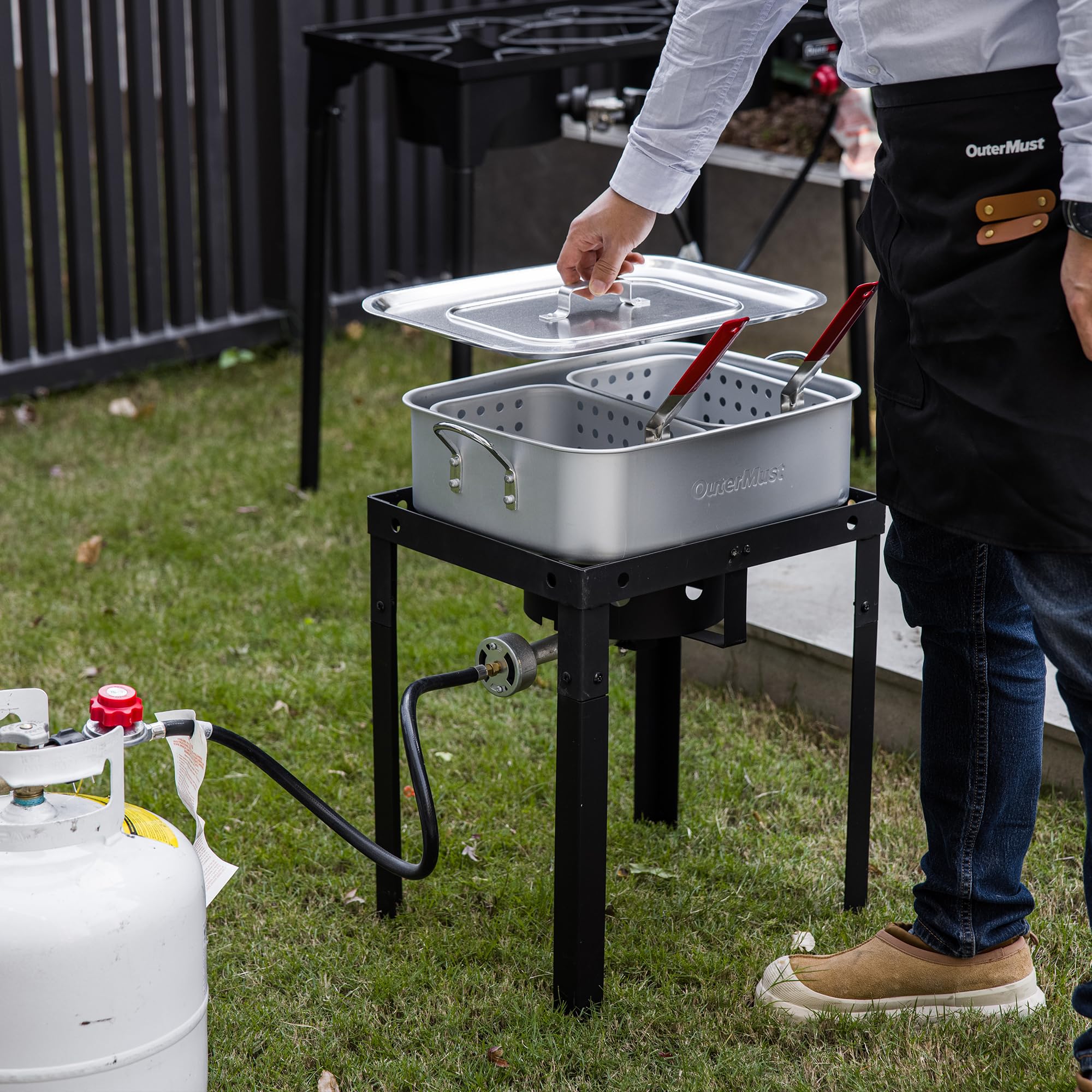 18QT Propane Deep Fryer 58K BTU with Baskets & Lid - Perfect for Outdoor Fish, Chicken Wings & Fries