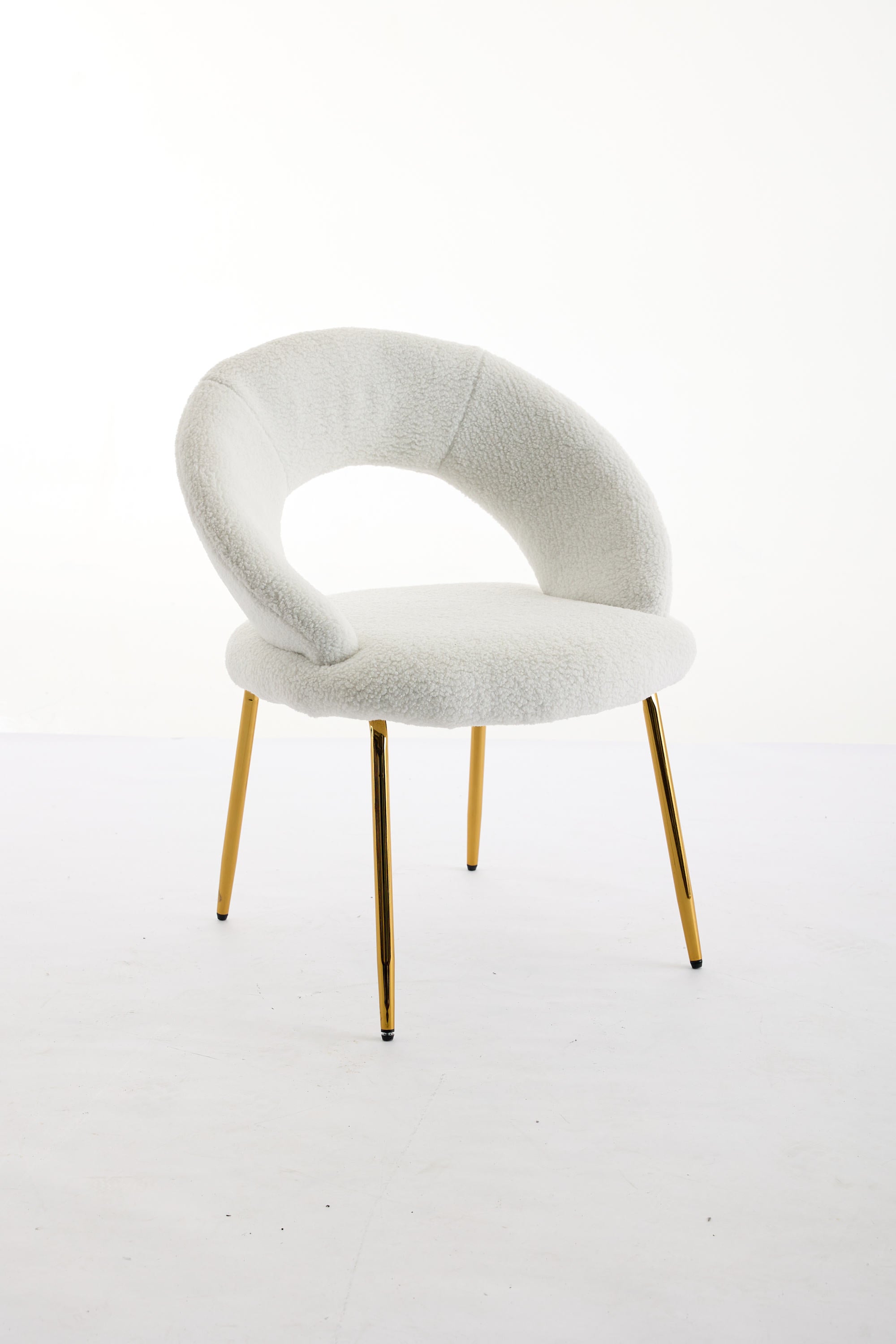 Teddy Fabric Dining Chairs Set of 1 - White Upholstered Kitchen Chairs with Curved Backrest & Gold Metal Legs for Dining Room, Breakfast Nook or Small Space Decor