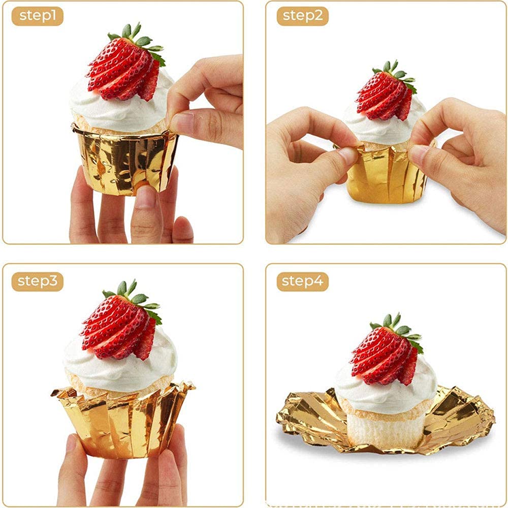 Premium Aluminum Foil Cupcake Liners - 100Pcs Disposable Baking Cups for Muffins, Cupcakes & Desserts | Non-Stick Ramekins for Perfect Baking | Ideal for Home Baking, Parties & Holiday Treats