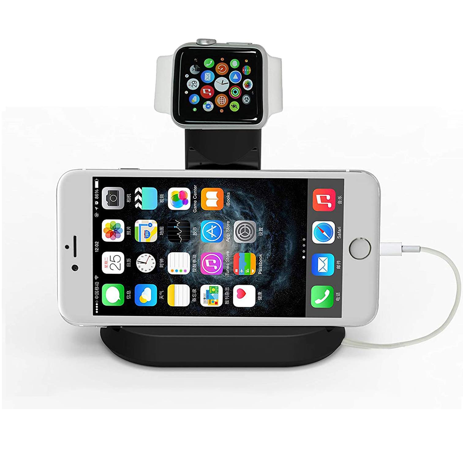 2 in 1 Apple Watch & iPhone Charging Station with Built-in Slots - Compatible with iPhone & Apple Watch Series 3 38mm/42mm (Black) - Perfect for Bedside, Office & Travel Charging Needs