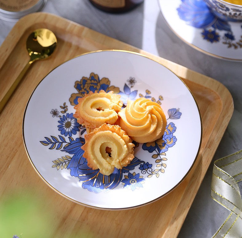 Elegant Ceramic Coffee Cups & British Tea Set with Iris Flower Design - Royal Bone China Porcelain Tea Cup and Saucer Set in Gift Box - Perfect for Afternoon Tea, Gifts, and Home Decor