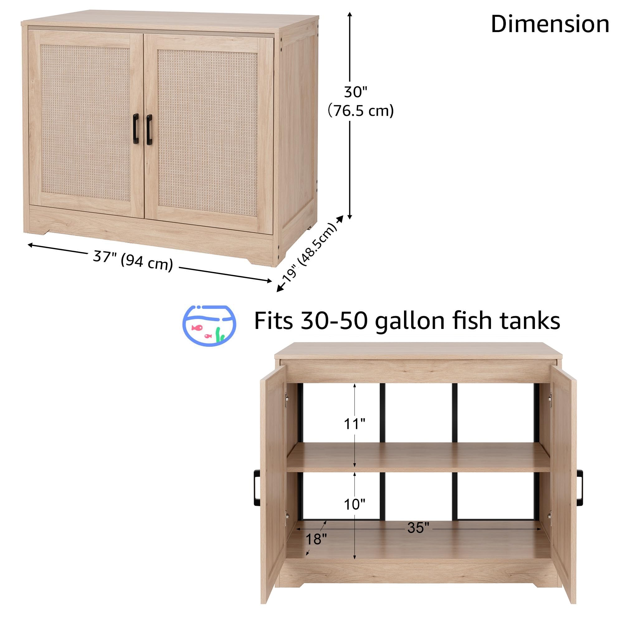 Unipaws 30-50 Gallon Aquarium Stand with Storage Cabinet - Sturdy Wooden Fish Tank Stand for Turtle Tanks, Reptile Terrariums & Home Aquariums - Perfect for Living Room, Office or Classroom Decor