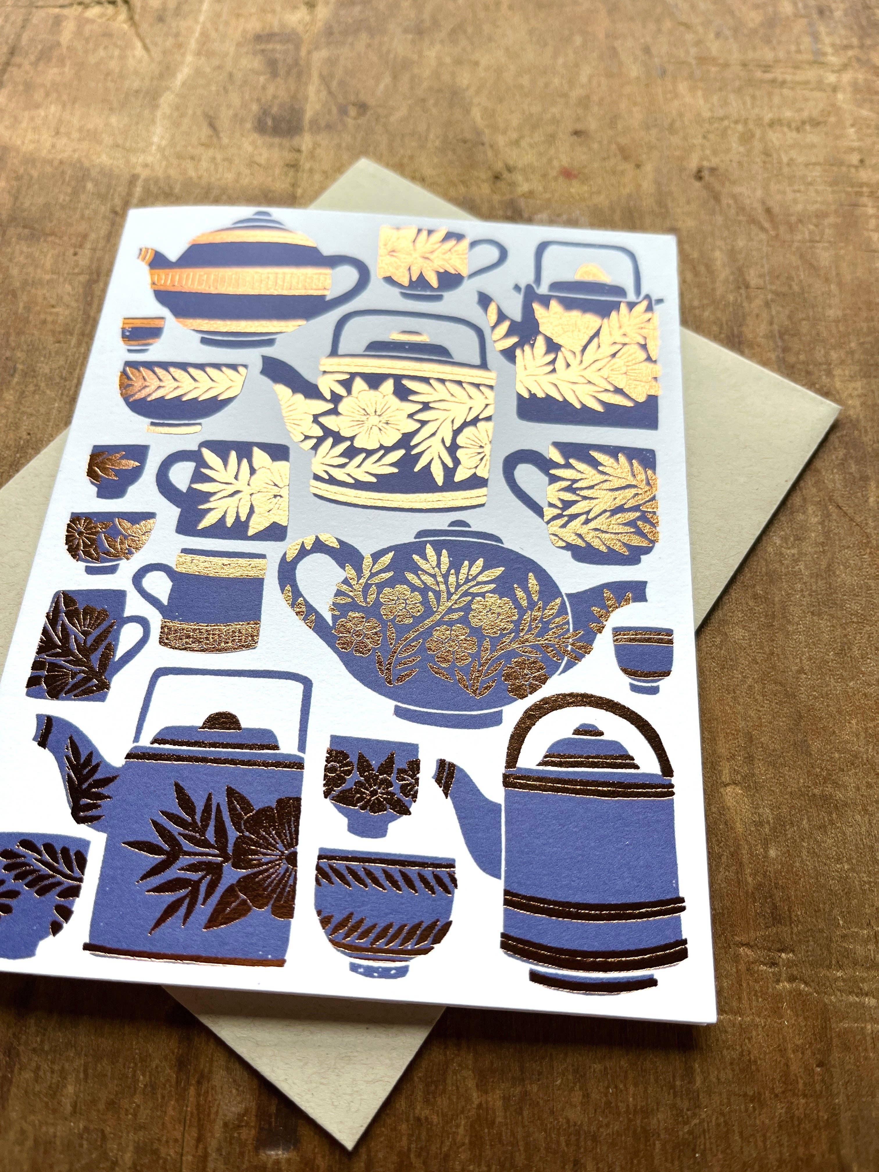 Elegant Teapots Blank Greeting Cards - Handmade Watercolor Design for Tea Lovers, Birthday & Thank You Notes - Perfect for Tea Parties, Bridal Showers & Special Occasions