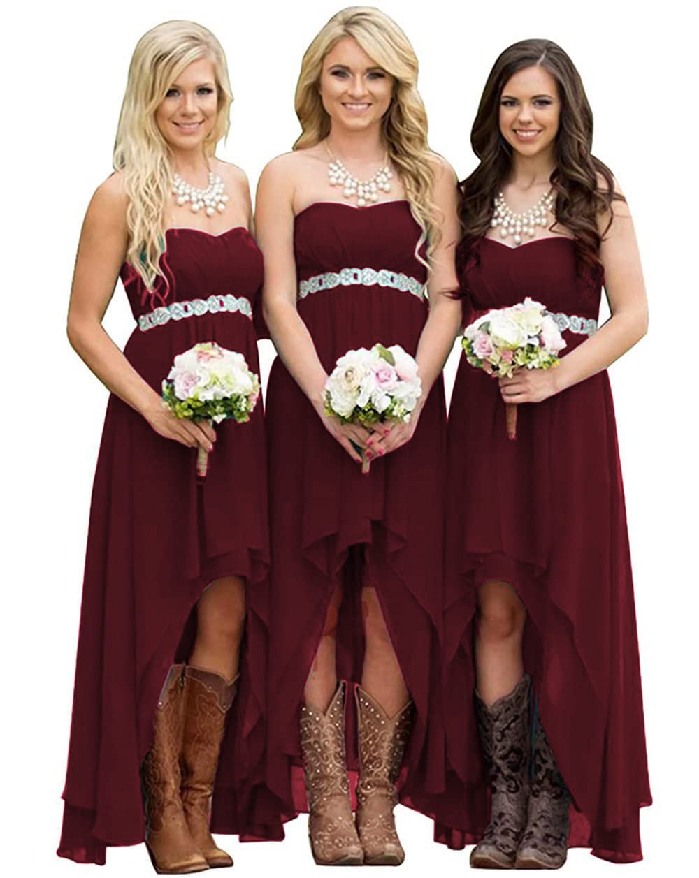 ROOALOSLEE Women's Chiffon High-Low Hem Bridesmaid Dress - Strapless A-Line Wedding Party Gown for Country, Beach & Formal Occasions