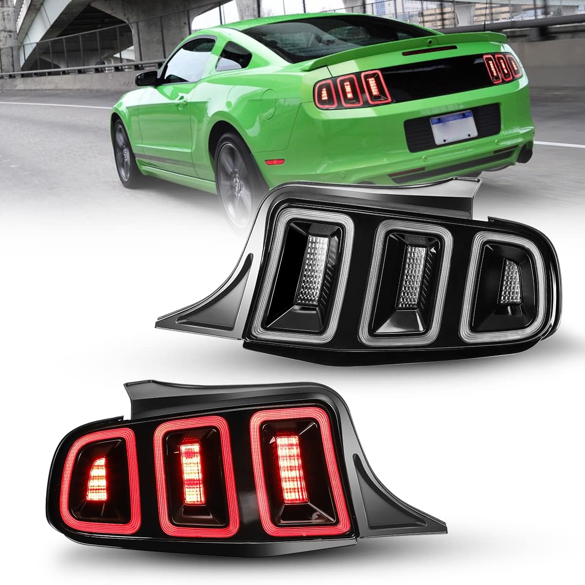 Nixon Offroad LED Tail Lights for Ford Mustang 2010-2014 - Glossy Black Housing with Clear Lens - Direct Replacement Rear Light Assembly (1 Pair) - Perfect for Night Driving & Car Customization