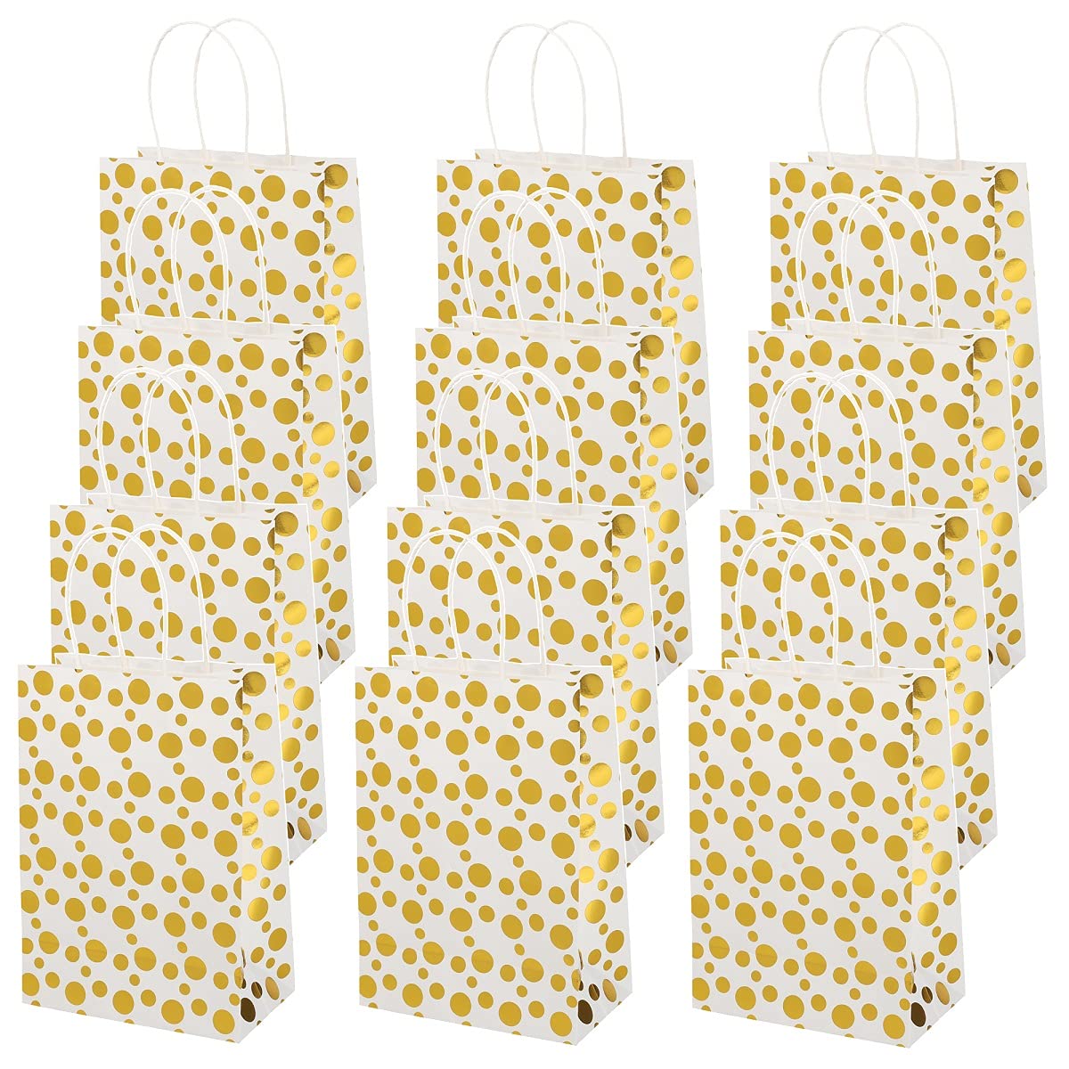 24 Pack Gold Foil Dot Christmas Gift Bags - Recyclable Party Favor Bags for Birthdays, Weddings & Baby Showers | Personalized Holiday, Wedding & Celebration Gift Packaging | Perfect for Christmas Presents, Party Favors & Special Occasions