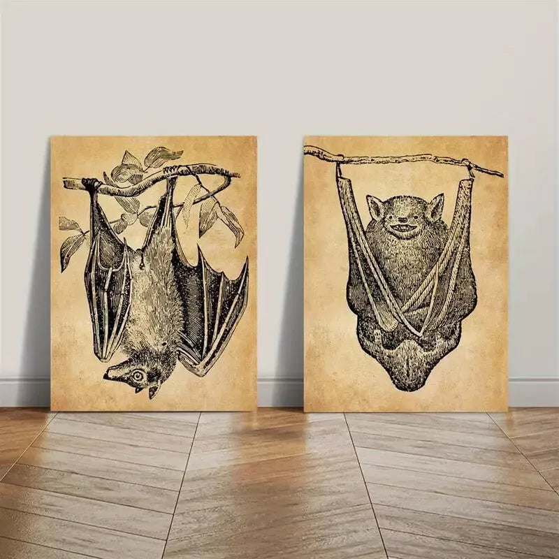 2-Piece Antique Gothic Retro Bat Canvas Wall Art Set - 50x75cm High-Quality Framed Print, 100% Australian Made, Ready to Hang - Perfect for Halloween Decor, Gothic Home Decor & Vampire Themed Rooms