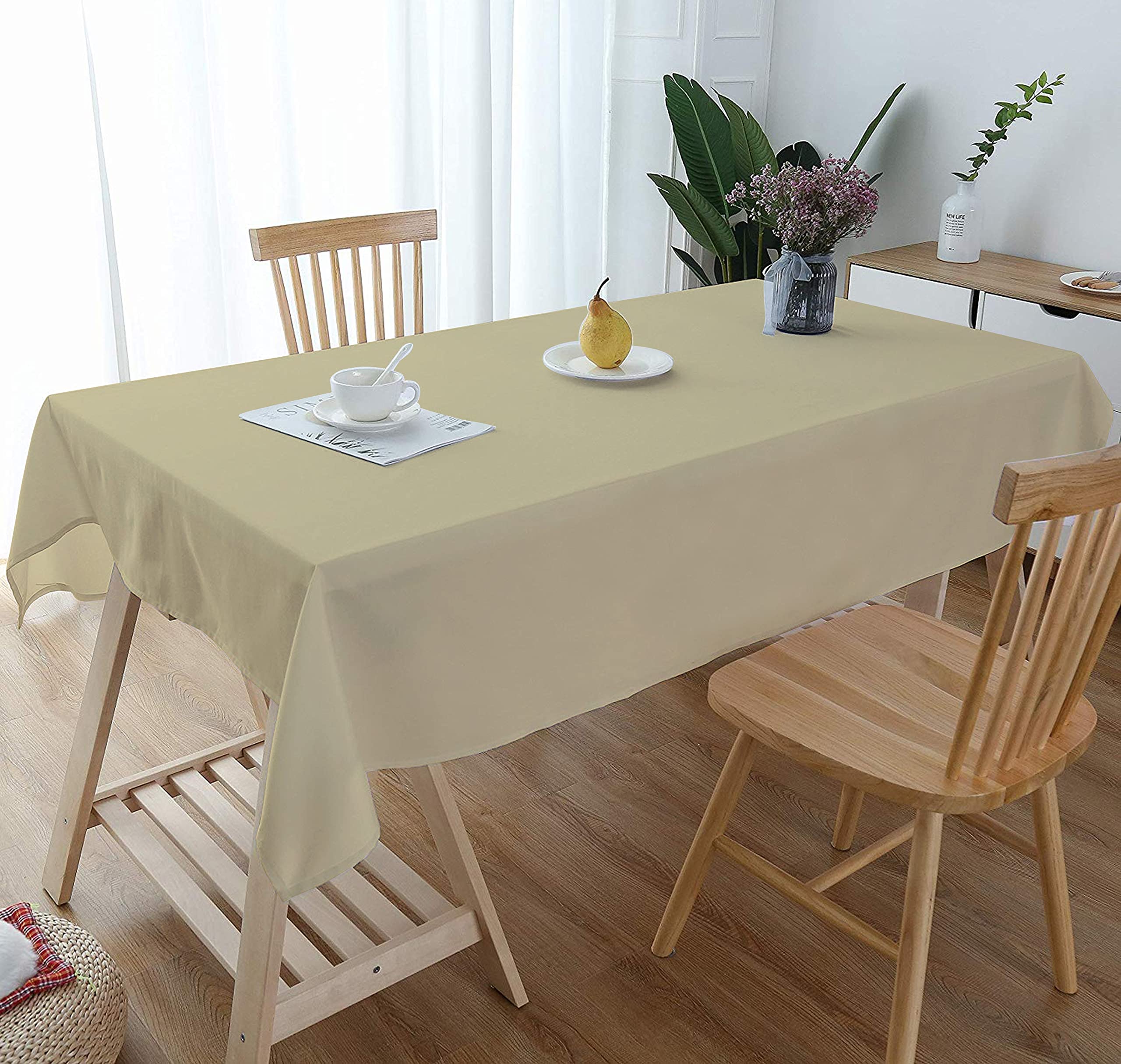 Premium 100% Cotton Soft Plain Tablecloth - 56 x 72 Inch Beige Dining Table Cover for 4 Seater | Washable & Wrinkle-Resistant | Perfect for Family Dinners, Parties & Holiday Decor