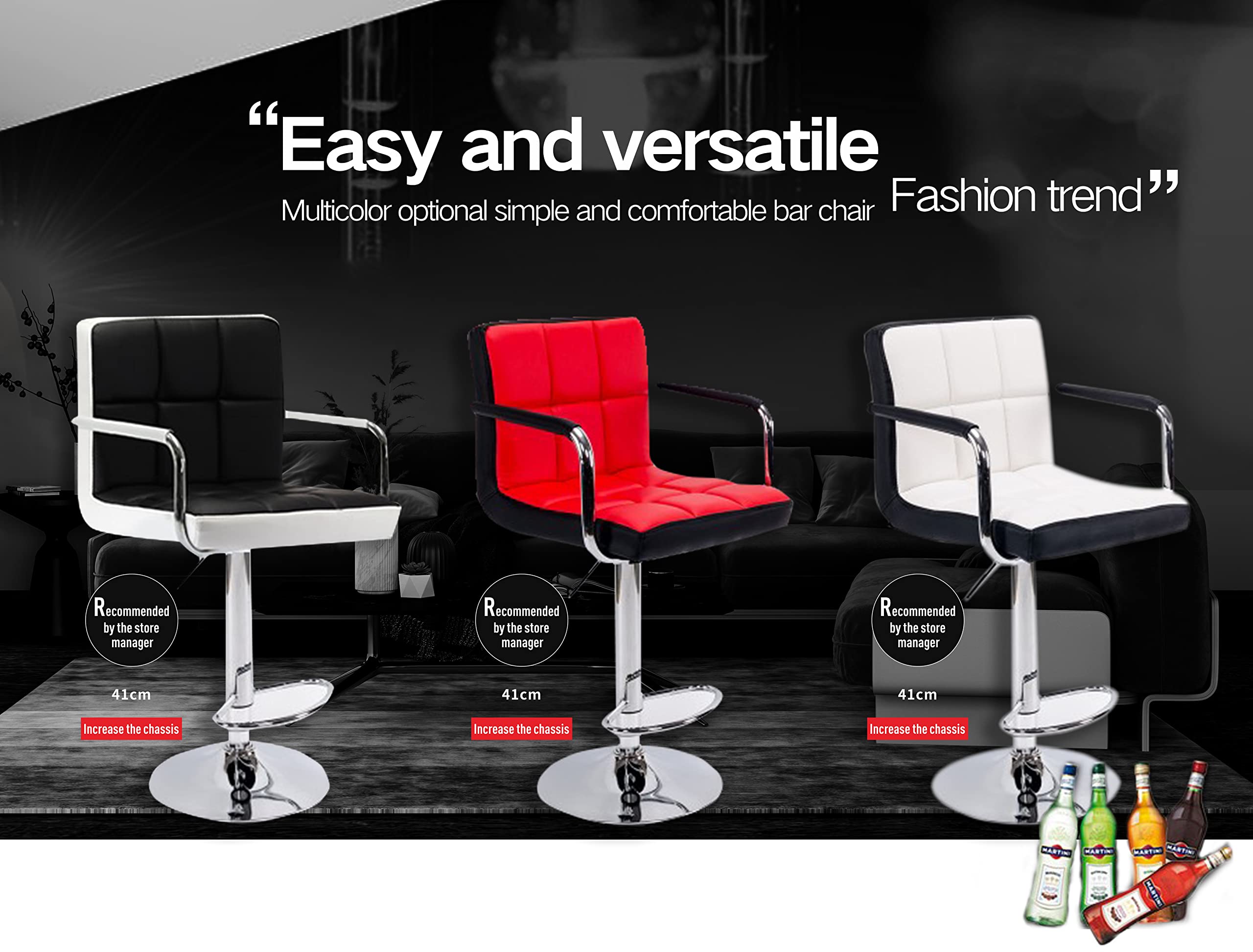 Red Bar Stools Set of 2 - Swivel Bar Chairs with Back & Arms, Comfortable Counter Height Stools for Kitchen Island, Breakfast Bar & Home Pub (Modern Red Bar Stools for Dining & Entertaining)
