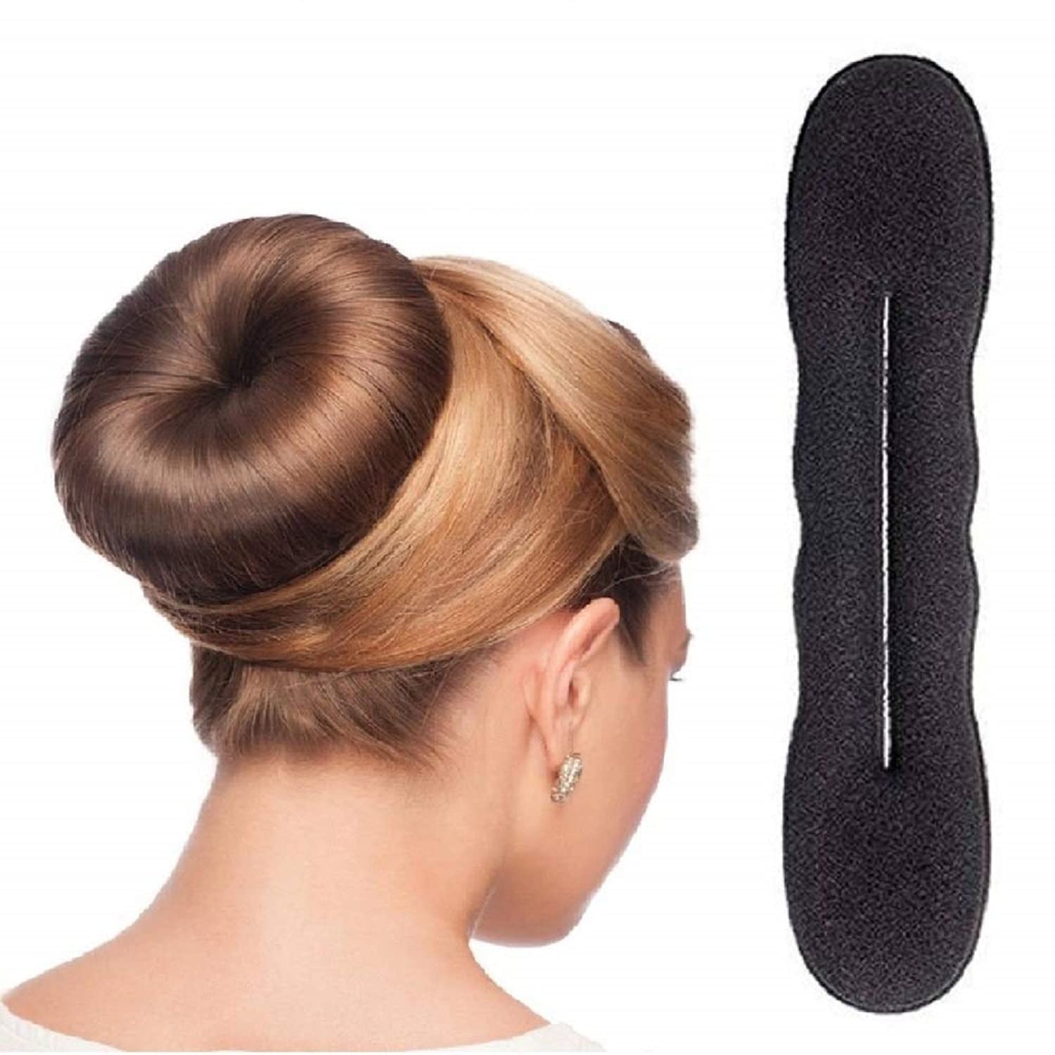 ASG 2-Pack Black Sponge Juda Bun Maker Hair Accessories for Women & Girls - Perfect for School, Work, and Party Hairstyles
