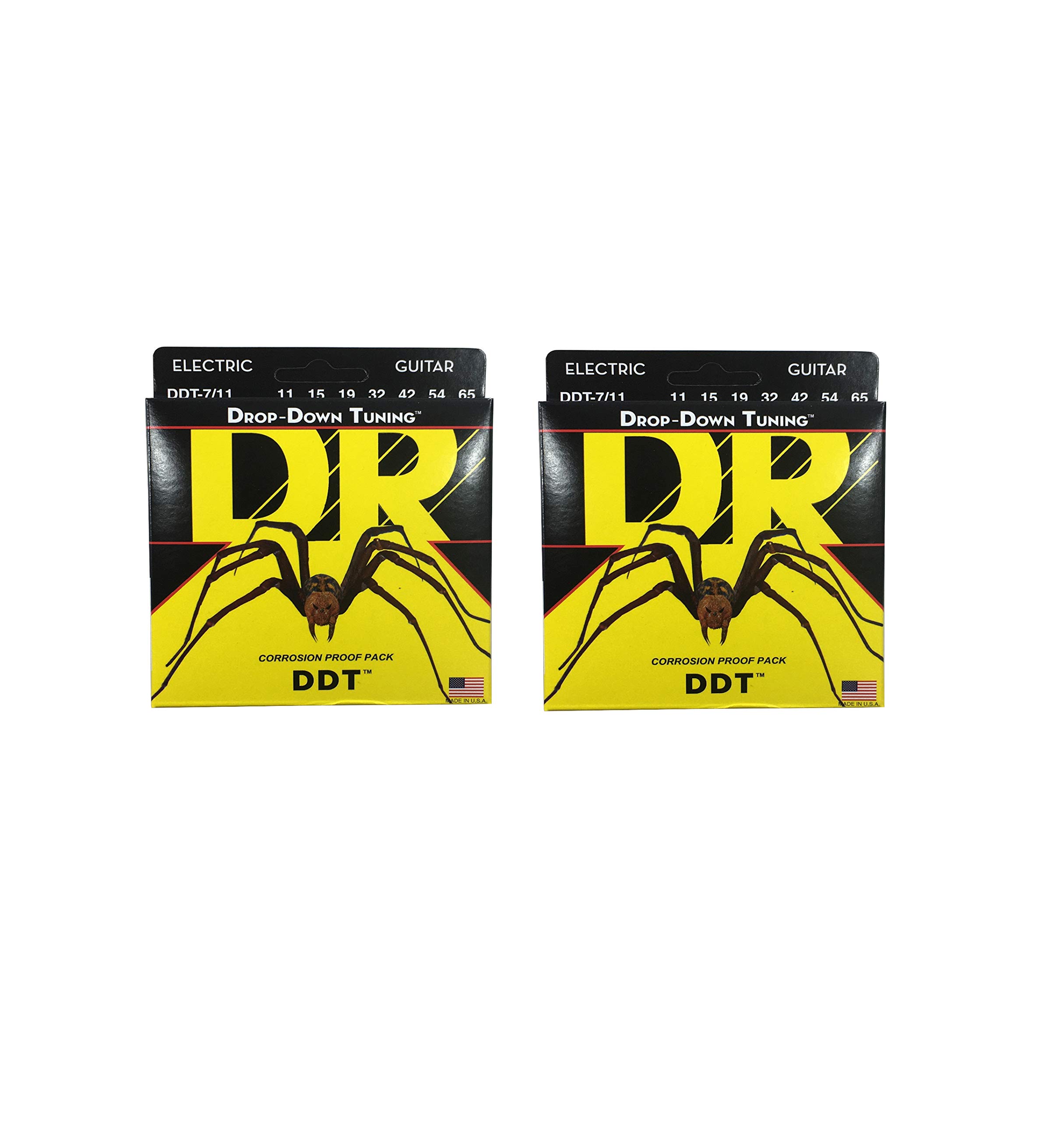 Premium DR Guitar Strings Electric DDT 7-String Set (11-65 Gauge) - 2 Pack for Drop Down Tuning - Perfect for Metal, Rock & Extended Range Playing