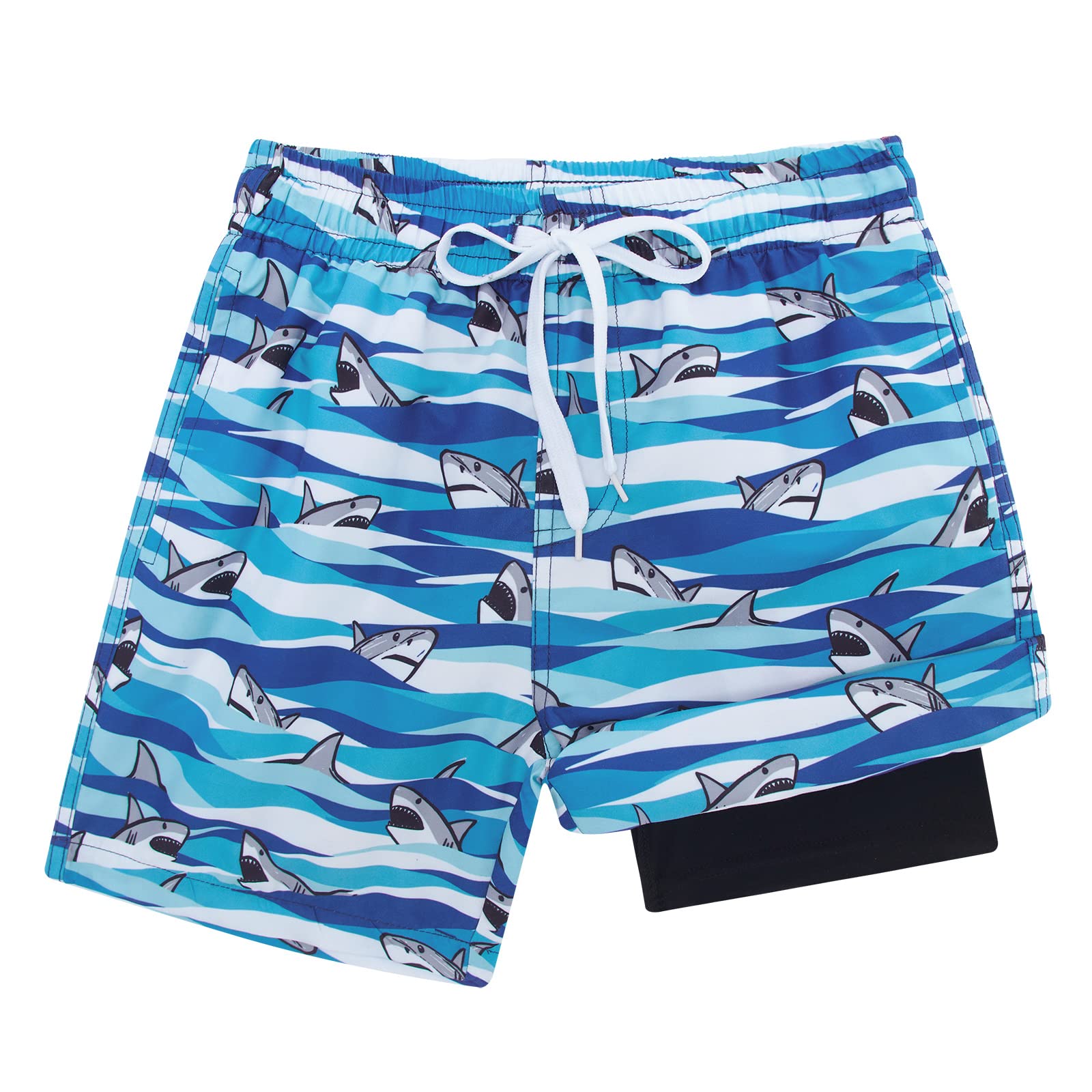 Funnycokid Boys Swim Trunks with Compression Liner - Quick Dry Swimwear for Kids 4-12 Years - Beach, Pool & Water Park Shorts