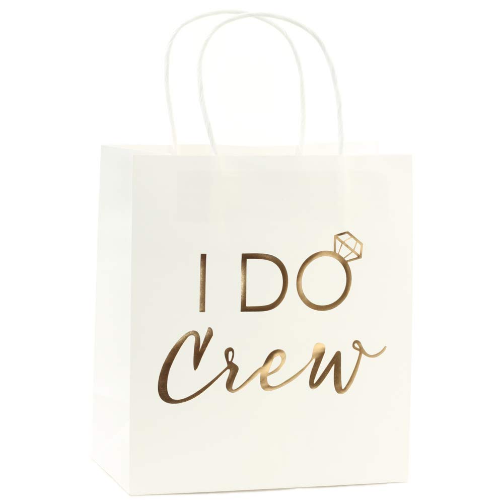 Andaz Press I Do Crew Gift Bags - 12 Pack Bulk Wedding Party Favor Bags with Real Gold Foil & Handles - DIY Bridal Shower, Bachelorette Party Supplies - Perfect for Team Bride, Bridesmaid Gifts & Wedding Favors