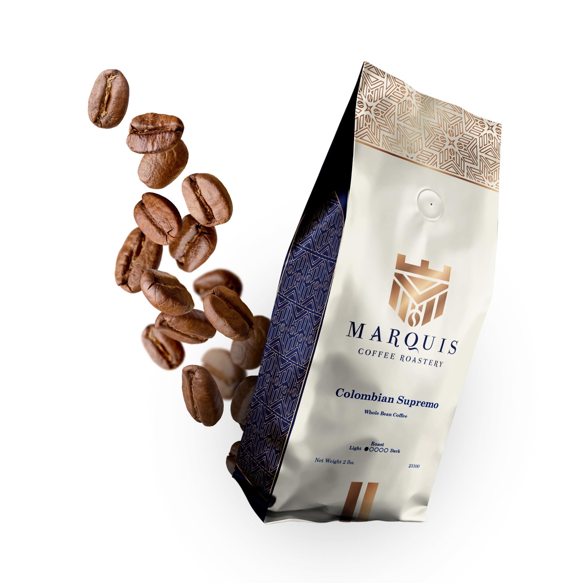 Marquis Colombian Supremo Coffee Beans - Rich & Bold Light Roast Whole Bean Coffee, Fresh & Aromatic, 2 lb Bag | Perfect for Home Brewing, Office Use & Gifts