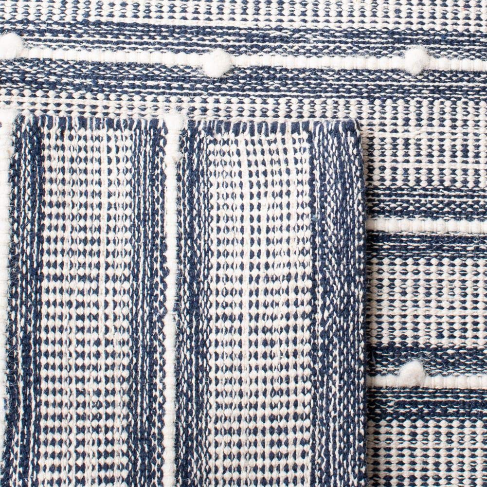 SAFAVIEH Striped Kilim Collection 8' x 10' Navy Blue Handmade Flatweave Cotton Area Rug - Perfect for Living Room, Bedroom & Boho Home Decor