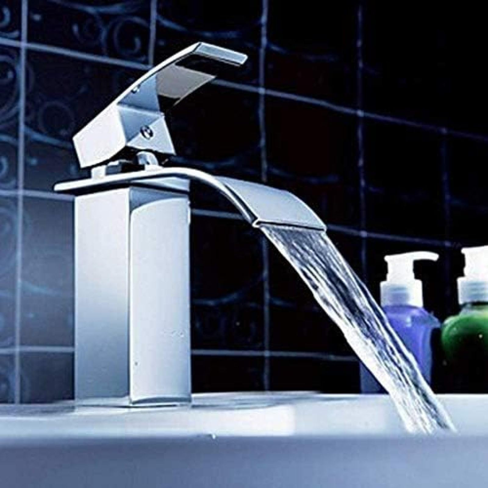 CRJUS Chrome Brass Waterfall Kitchen Faucet - Deck Mounted Hot and Cold Mixer Tap for Sink Basin | Perfect for Modern Home, Restaurant & Commercial Kitchen Use