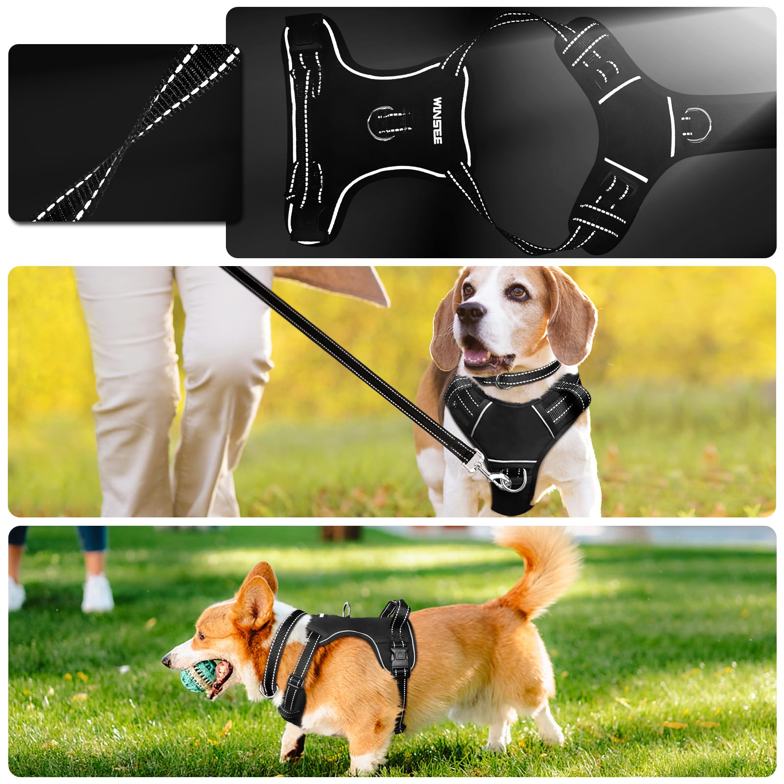 WINSEE No Pull Dog Harness - Adjustable Reflective Pet Vest with Front/Back Leash Clips & Control Handle - for Small, Medium, Large & XL Dogs - Perfect for Walking, Hiking & Outdoor Adventures