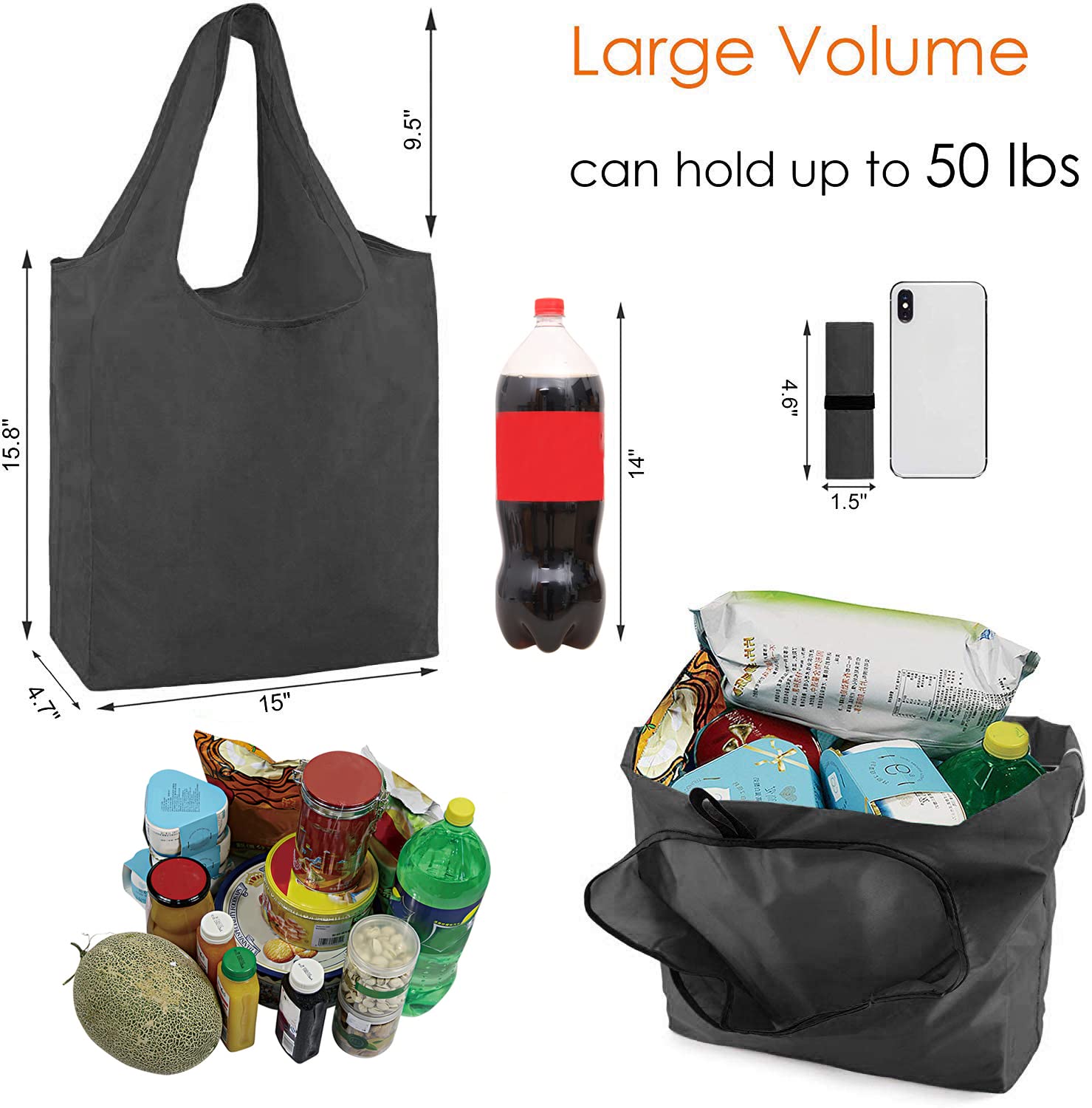 BeeGreen 20 Pack Heavy Duty Reusable Grocery Bags - Large Foldable Tote Bags with Storage Pouch & Elastic Band, Machine Washable, Holds 50LBS - Eco-Friendly Shopping Bags for Groceries, Farmers Market, Picnics & Beach Trips