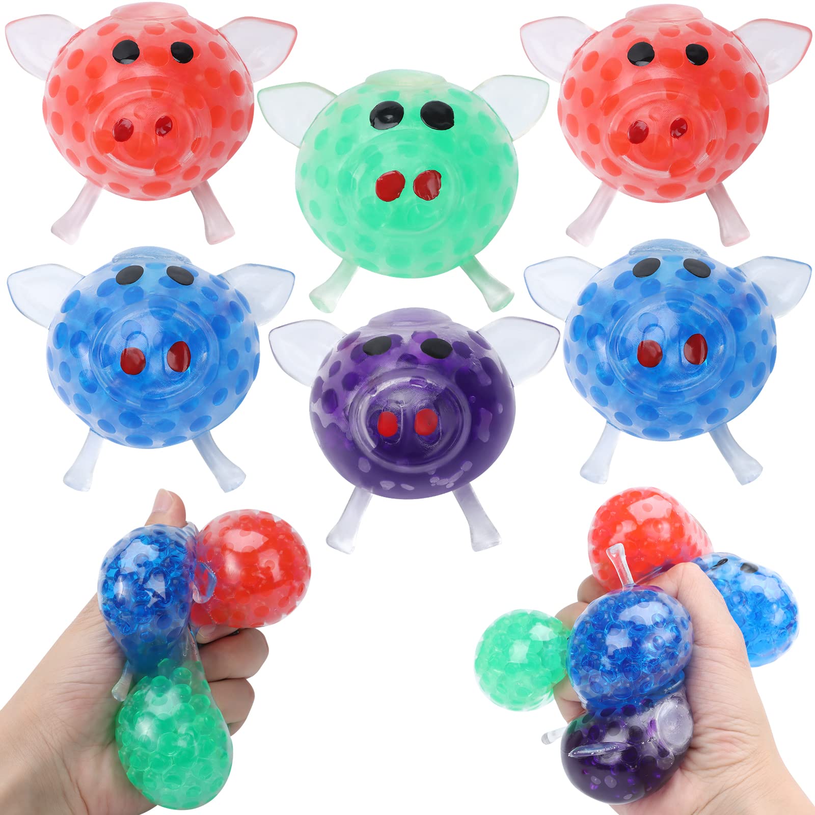 Eyomii 6 Pack Splat Pigs Stress Relief Balls - Jiggly Pig-Shaped Anti-Stress Toys for Adults & Kids - Squishy Water Balls for Anxiety Relief, Sensory Play & Office Desk Fun (Random Colors)