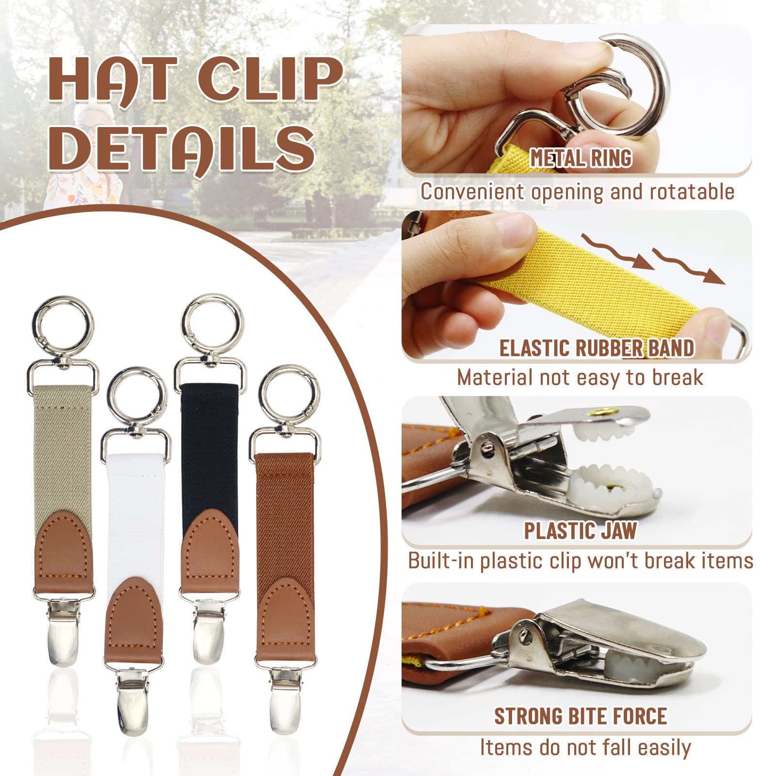 4Pcs Heavy Duty Hat Clips for Travel - Elastic Cap Holder for Backpack, Luggage & Handbag - Secure Hat & Scarf Attacher for Outdoor Adventures, Hiking & Airplane Trips