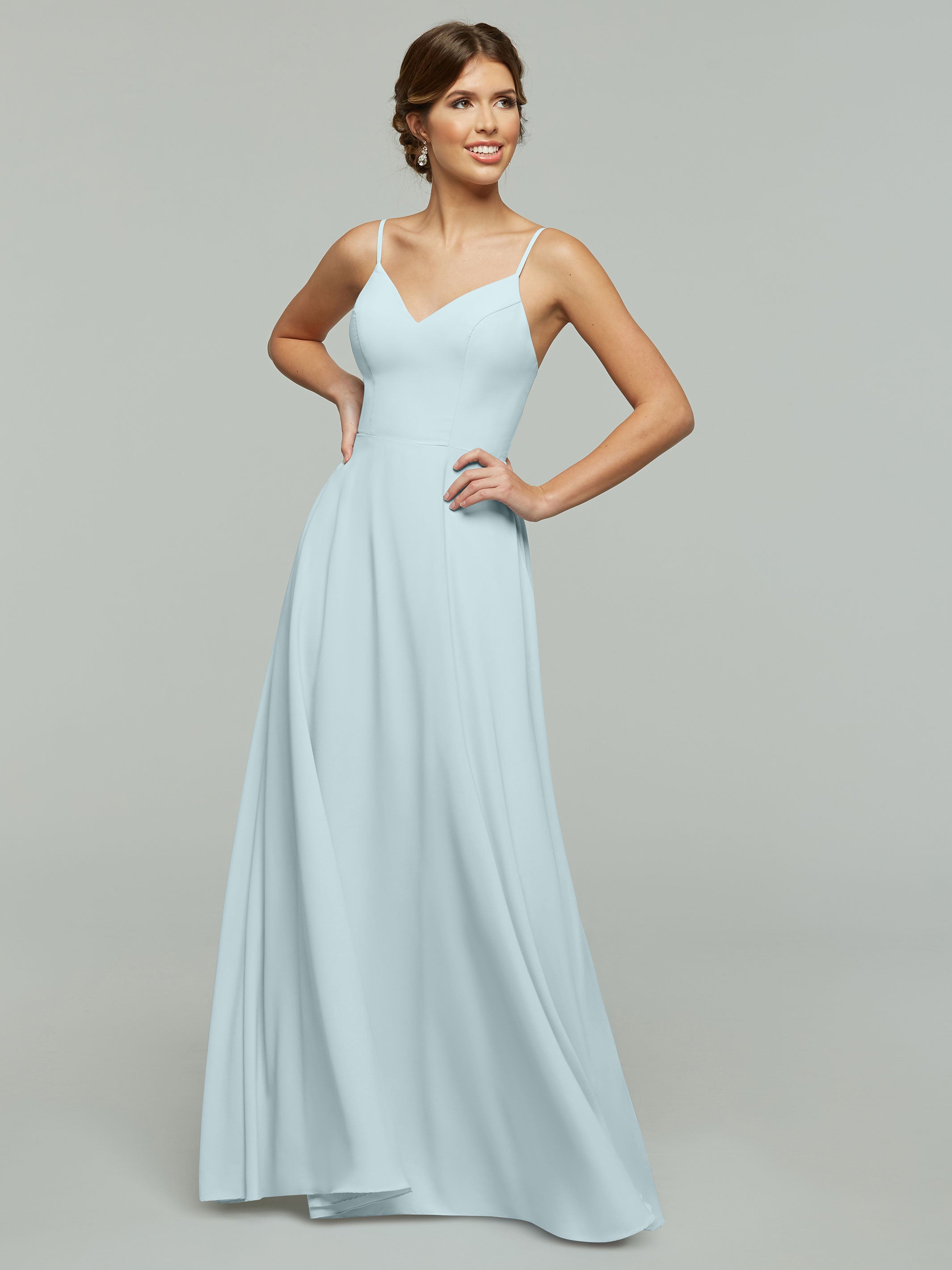 Elegant 83012 Flowy Stretch Chiffon A-Line Bridesmaid Dress with V-Neckline - Perfect for Weddings, Formal Events & Special Occasions