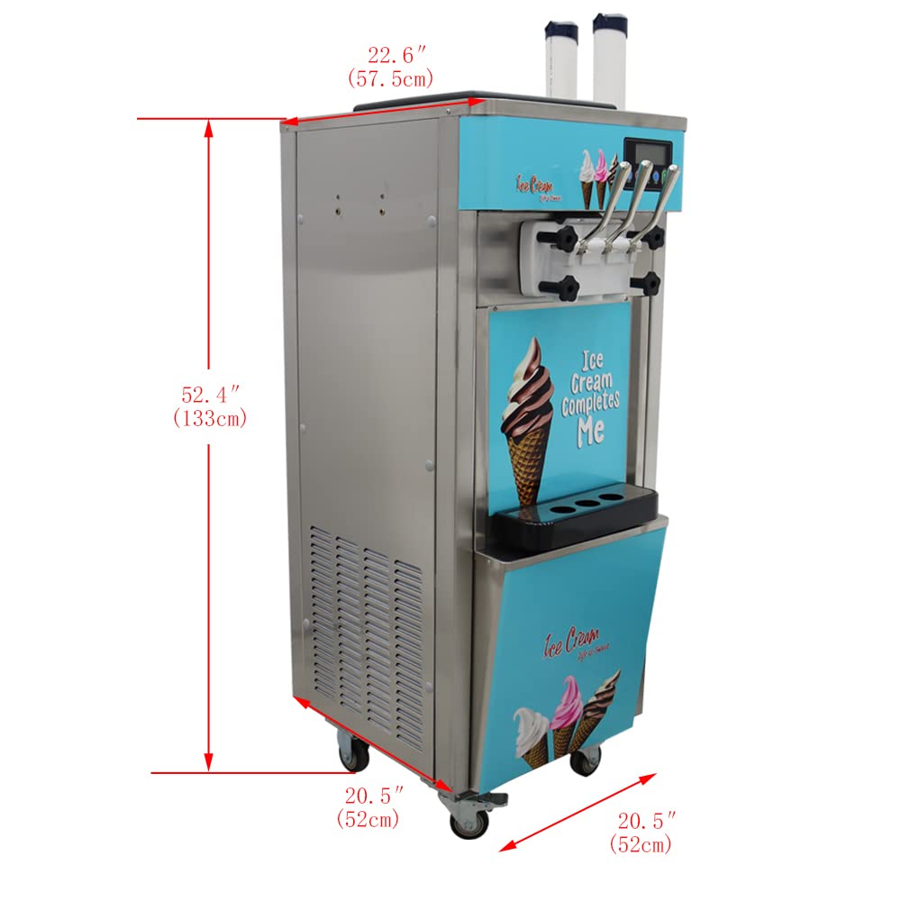INTSUPERMAI Commercial Soft Serve Ice Cream Machine - 3 Flavor LCD Display, Stainless Steel, 110V, 20-30L/H - Perfect for Restaurants, Shops, Snack Bars, Cafes, and Ice Cream Parlors