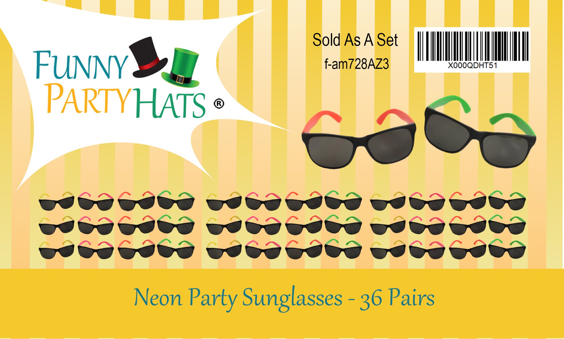 36 Pack Neon Sunglasses - Funny Party Hats Glasses for Pool, Beach & Birthday Parties - Bulk Novelty Sunglasses for Summer Events & Costume Accessories