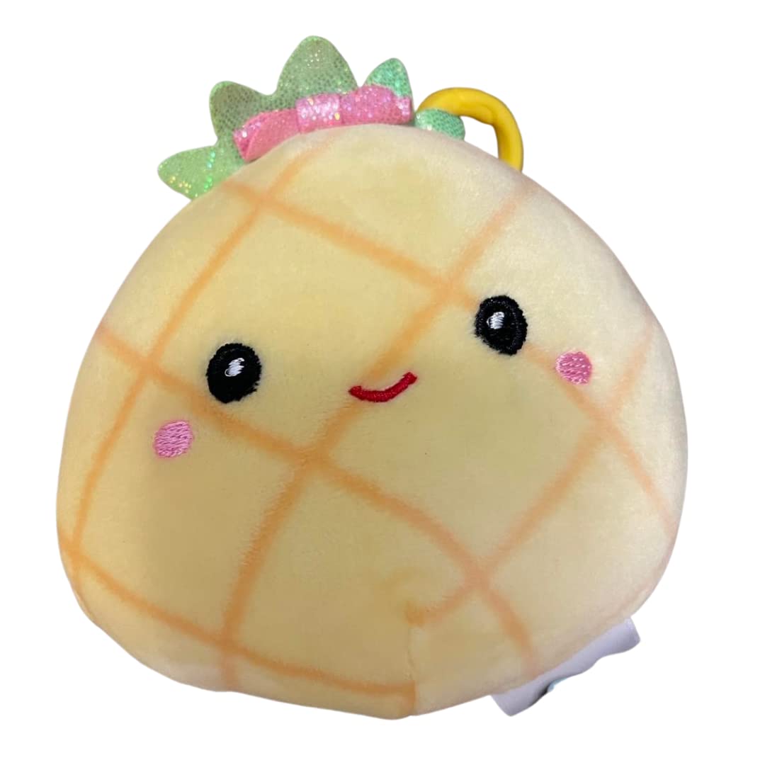 Squishmallows 3.5 Inch Clip On Plush Keychain - Soft Cute Animal Backpack Clip (Maui Pineapple with Pink Bow) | Perfect for Backpacks, Lunchboxes, Purses & Kids Accessories