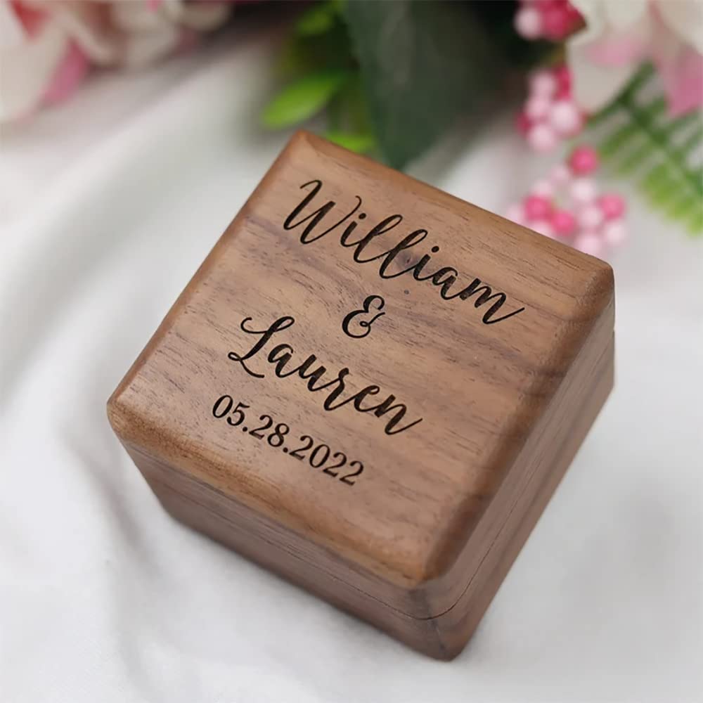 Custom Engraved Wooden Wedding Ring Box - Square Double Ring Holder for Engagement & Proposal - Perfect for Jewelry Storage, Wedding Gifts & Romantic Moments