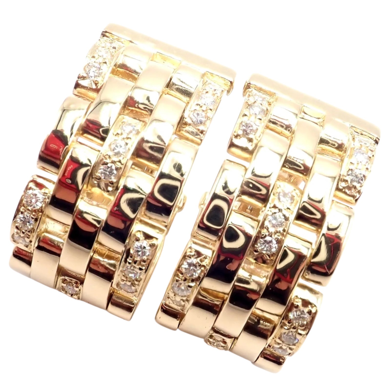 Authentic Cartier Maillon Panthere 18K Gold Diamond Five Row Link Earrings - Luxury Jewelry for Women, Perfect for Parties, Weddings & Special Occasions