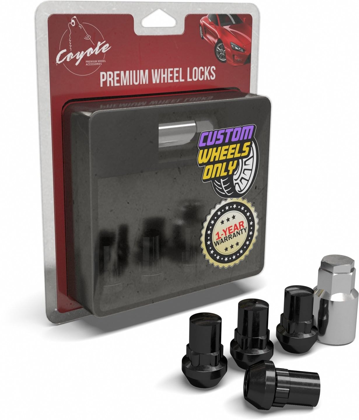 Black M12x1.5 Wheel Lock Lug Nuts - 1.38