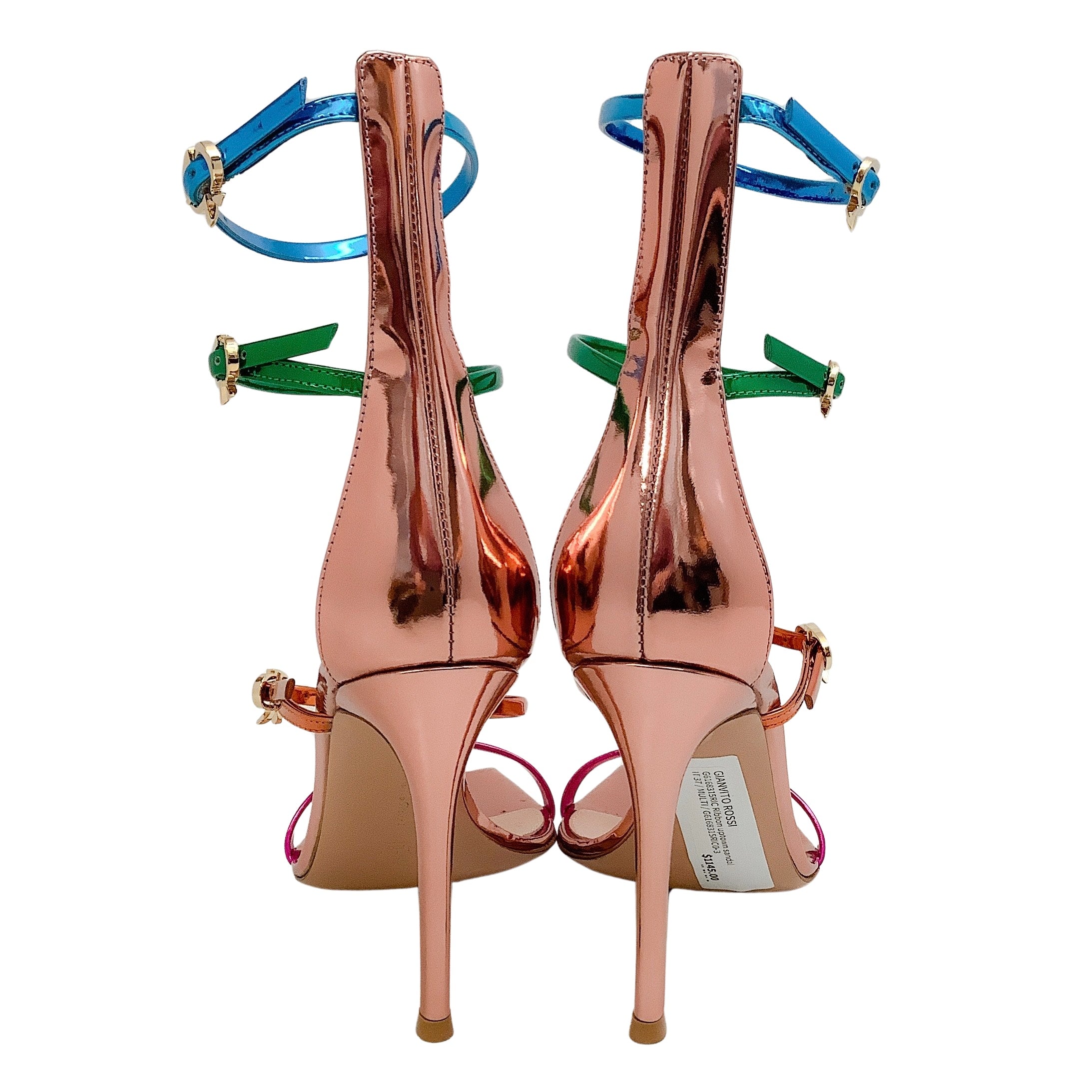 Gianvito Rossi Multi Metallic Ribbon Uptown Sandals - Women's Luxury Dressy Heeled Sandals for Evening Parties & Weddings