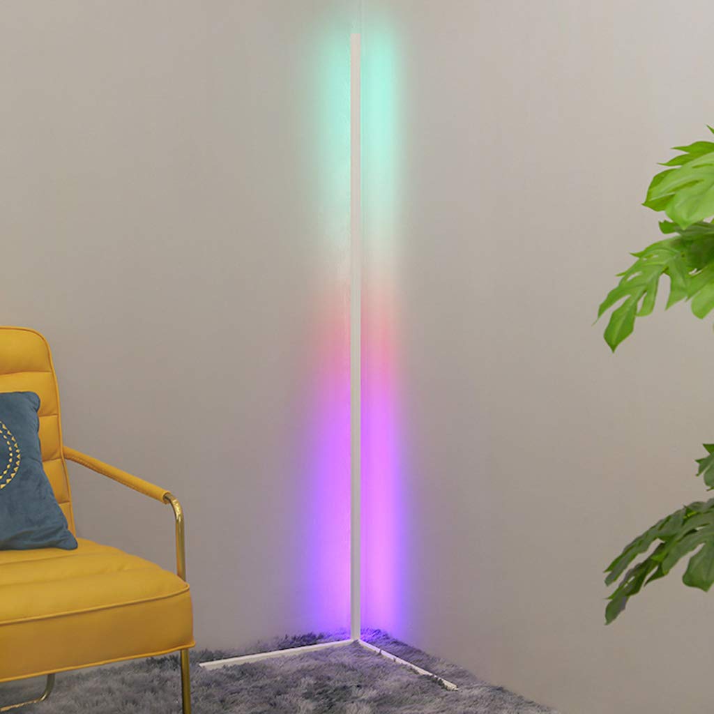 Minimalist RGB LED Corner Floor Lamp - Dimmable with Smart Remote, Adjustable Color, Vertical Standing Light for Bedroom, Living Room, Gaming Setup - White