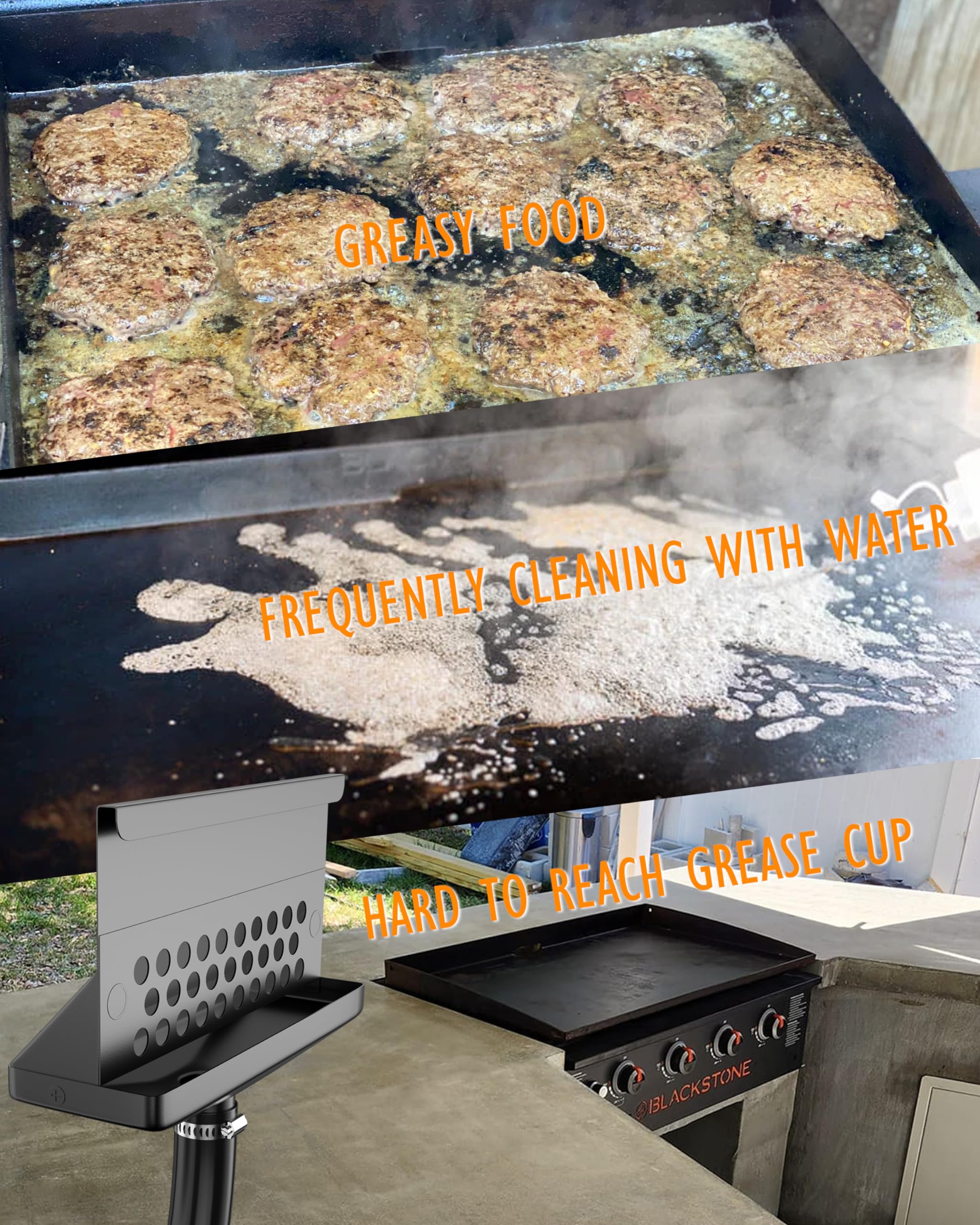 Upgraded Grease Catcher & Grease Gate for Blackstone Griddle - Rear Grease Drainage Funnel with Custom Capacity | No-Liner Design | Perfect for Outdoor Cooking, Camping & Backyard BBQs
