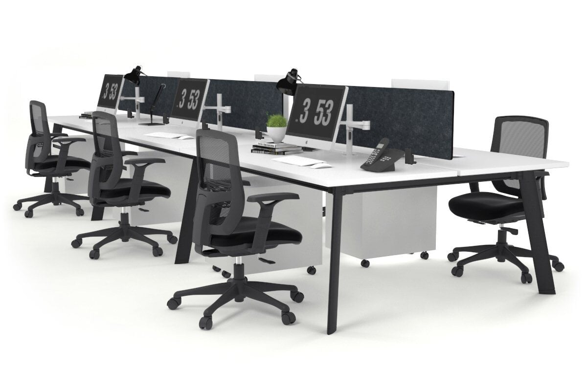 6-Person Black Frame Workstation with Cable Management - 1800L x 800W Office Desk for Team Collaboration & Open Workspaces