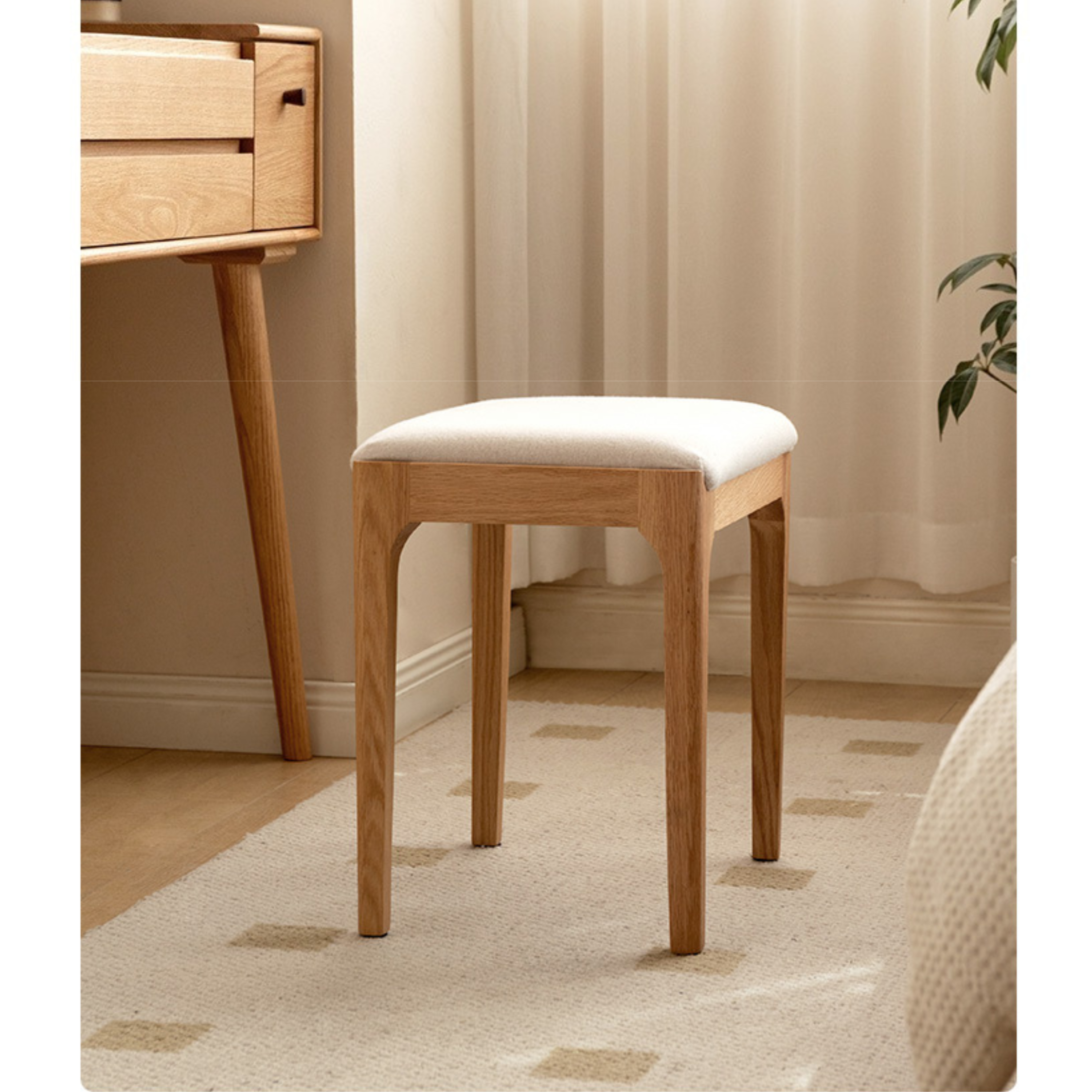 Premium Solid Wood Makeup Stool - Handcrafted Oak, Ash & Black Walnut Vanity Seat | Perfect for Dressing Tables, Bedroom Vanity & Salon Styling Stations
