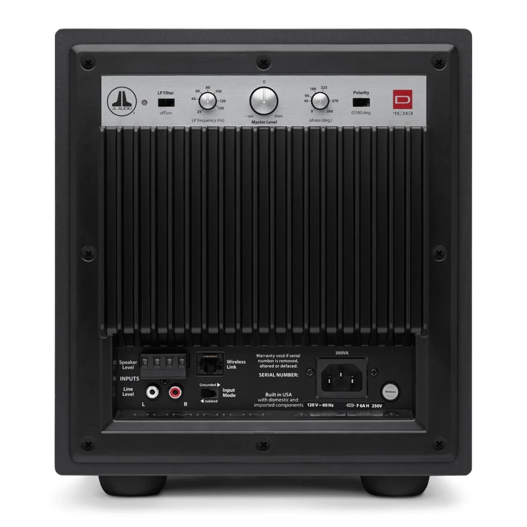 JL Audio Dominion d108 ASH 8-Inch Powered Subwoofer - Black Ash | High-Performance Bass for Home Theater & Car Audio Systems