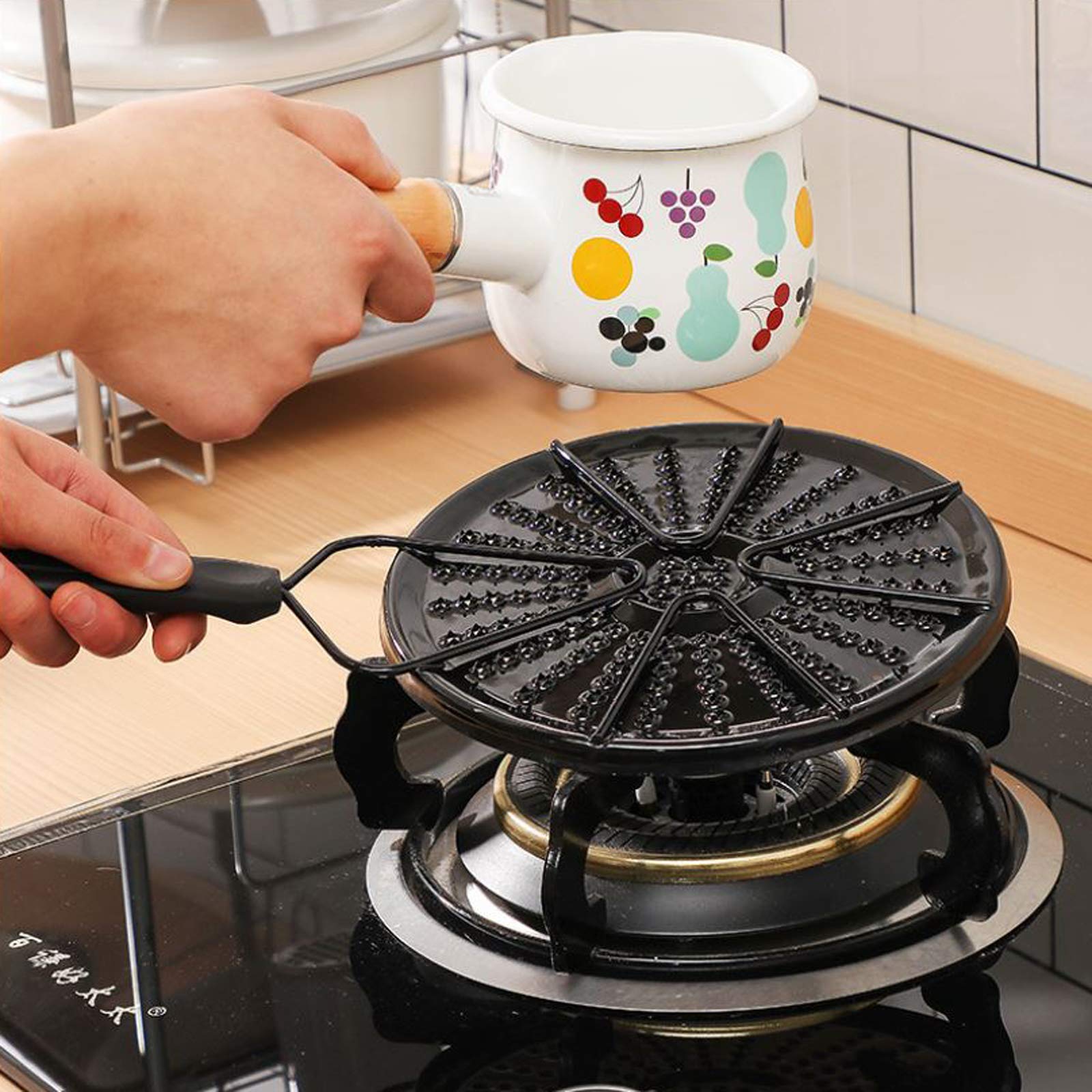 **Iron Heat Diffuser Plate for Gas Stove - Even Heat Distribution, Flame Reducer & Simmer Ring - Compatible with Glass Cooktops & Coffee/Milk Heating - Perfect for Slow Cooking & Brewing**