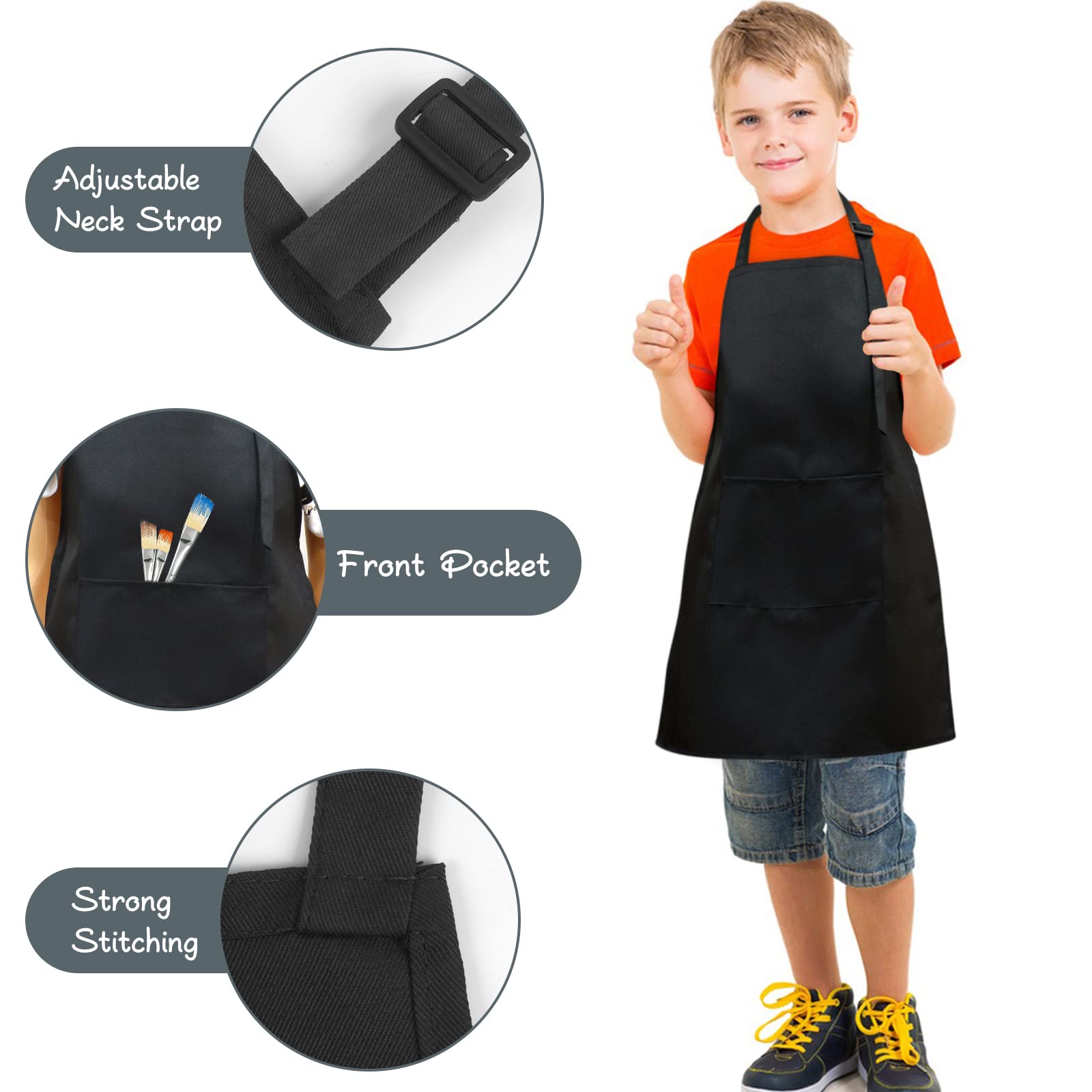 SINLAND Kids Apron with Pocket 2 Pack - Adjustable Children Chef Apron for Cooking, Baking, Painting - Perfect for Kitchen, Art Class & DIY Crafts