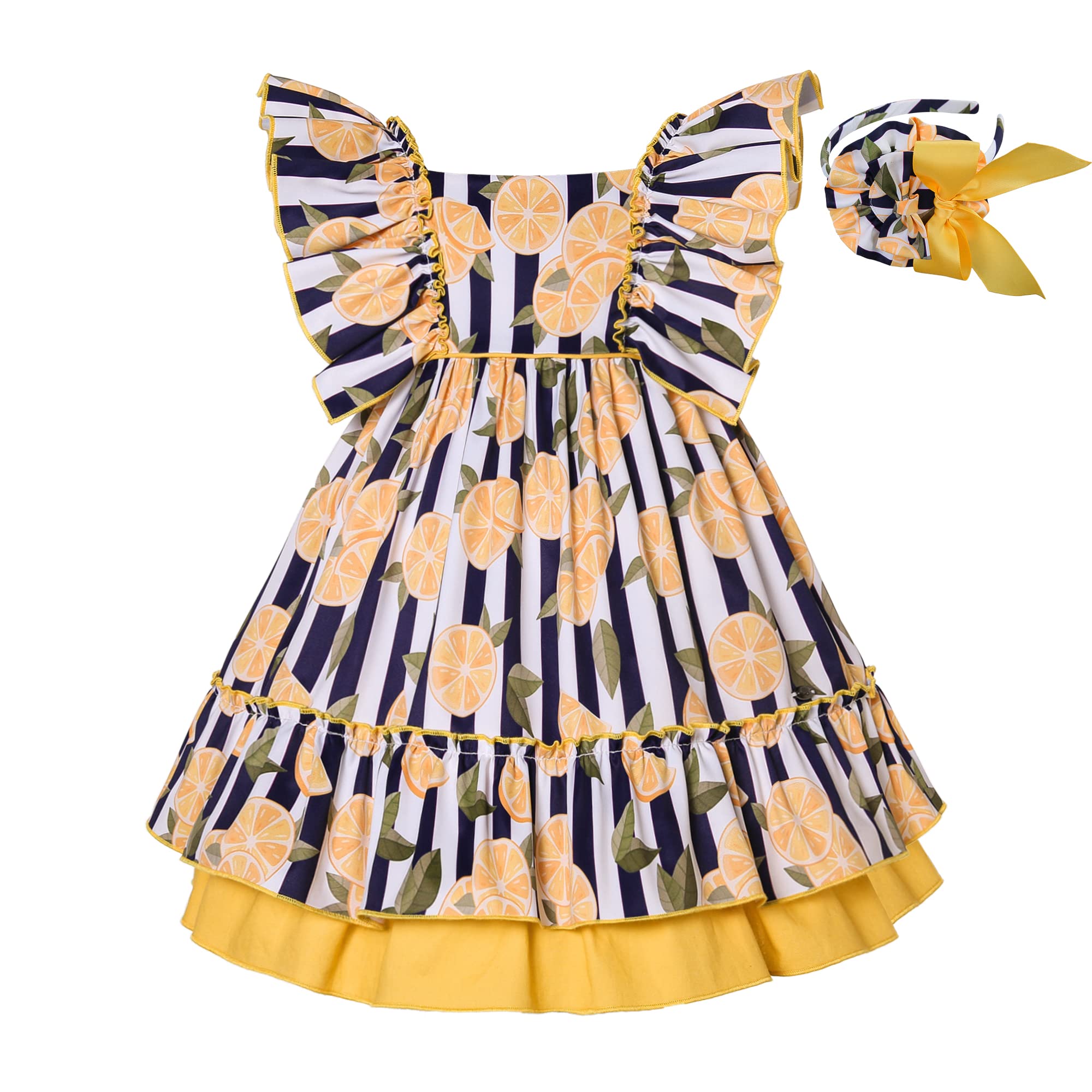 Pettigirl Girls Vintage Summer Yellow Ruffle Casual Dress - Cute Big Sister Party Outfit for Toddlers & Teens | Perfect for Birthday Parties, Family Gatherings & Special Occasions
