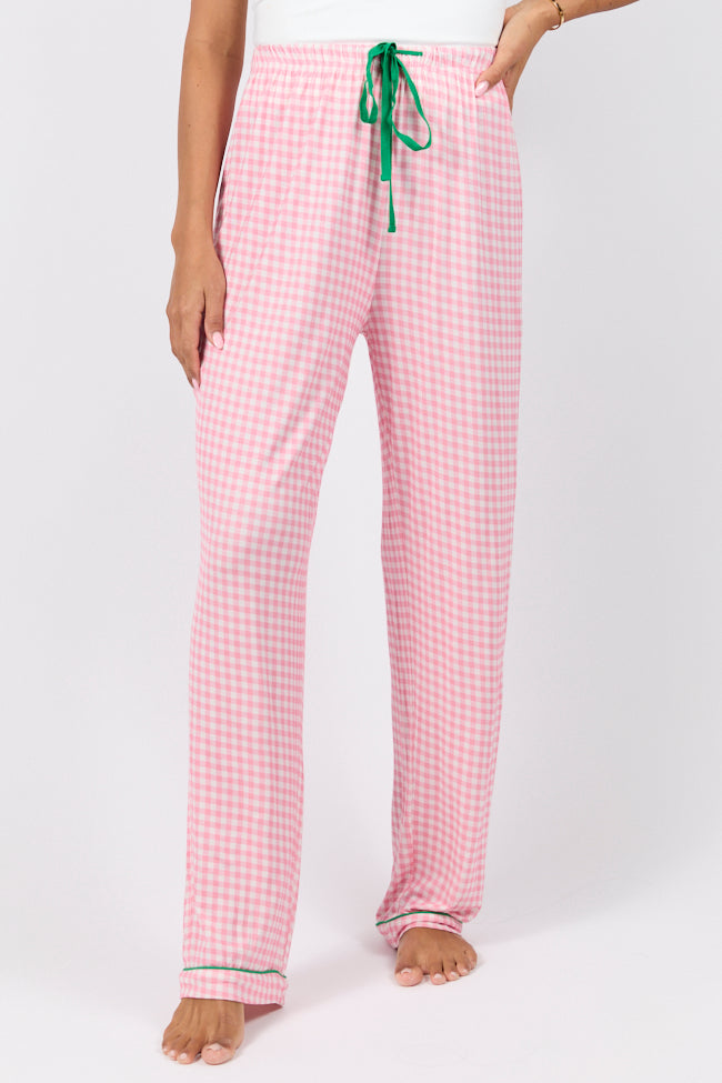Stylish Pink Gingham Pajama Pants for Women - Comfortable Sleepwear & Lounge Wear - Perfect for Bedtime, Relaxing at Home, or Vacation Getaways