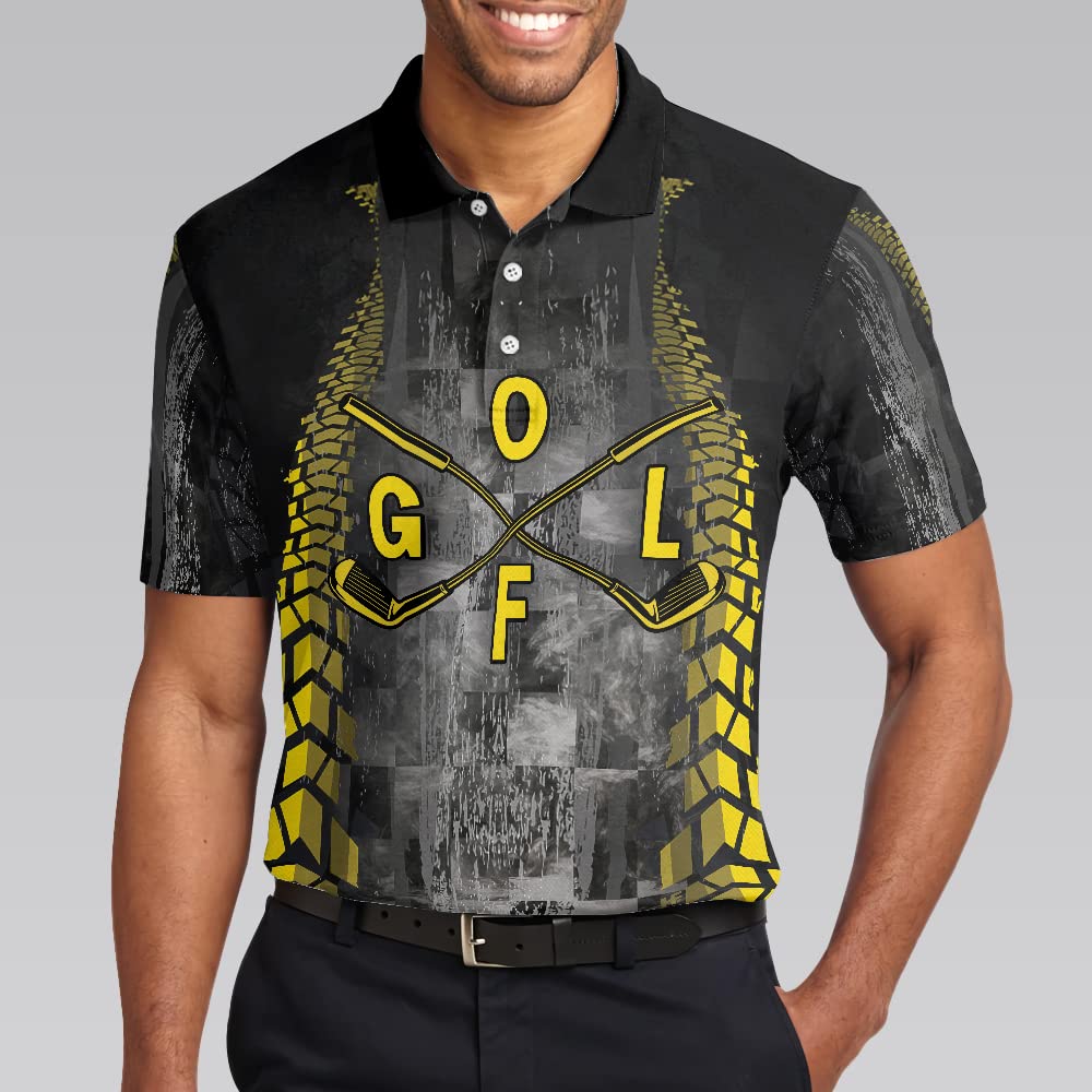 HYPERFAVOR Men's Golf Polo Shirts - Breathable Short Sleeve Performance Shirt with Yellow Pattern - Perfect for Golf, Casual Wear & Outdoor Activities